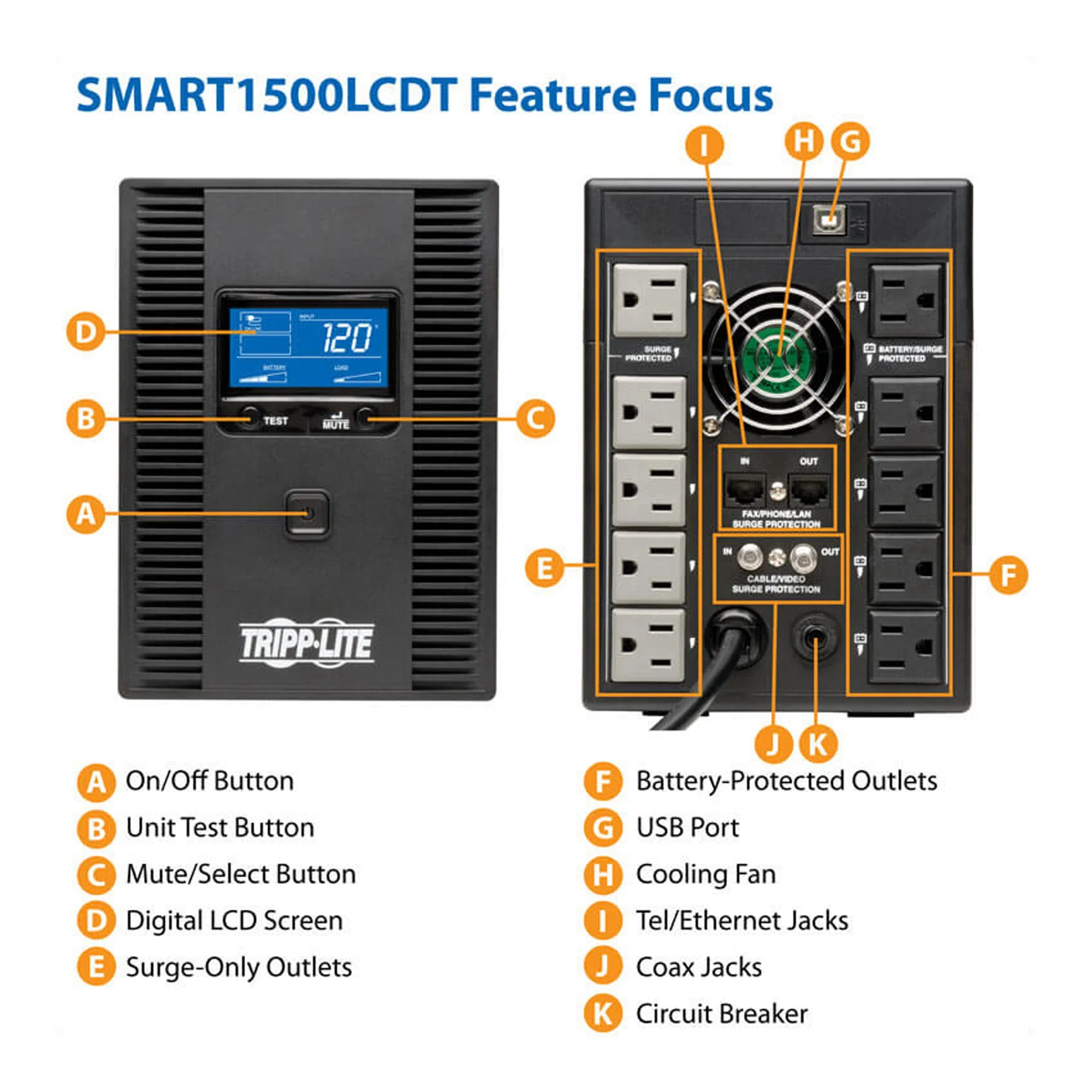Tripp Lite SMART1500LCDT 1500VA UPS Smart LCD Tower Battery Back Up - Image 4