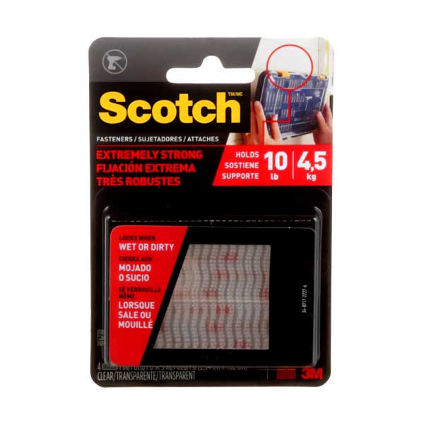 3M Scotch Extreme Fasteners | Heavy-Duty Interlocking Strips | 1 in x 3 in | 2-Pack | Clear | RF6730