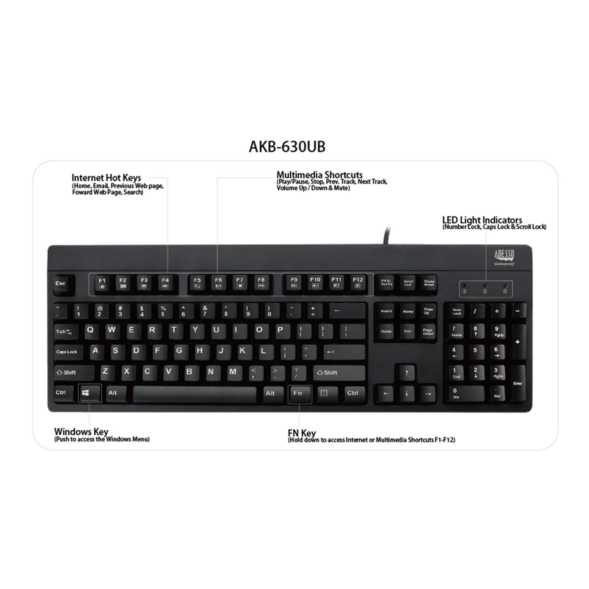 Adesso AKB-630UB EasyTouch 630UB Antimicrobial Waterproof Keyboard - Image 3