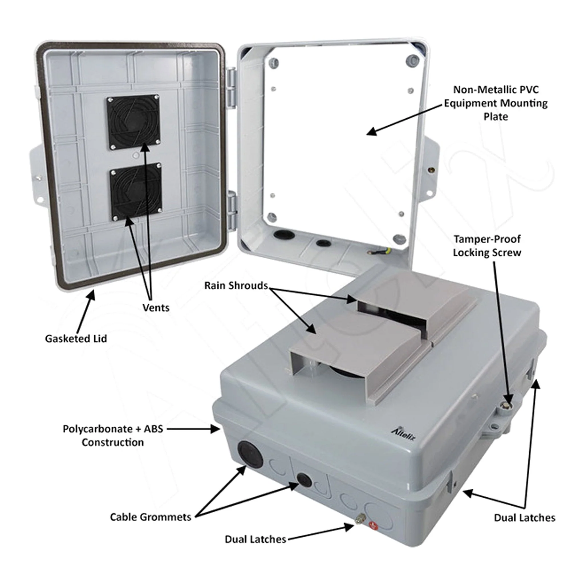 Altelix NP141105VMP 14x11x5 Vented ABS + Polycarbonate RF Transparent Outdoor WiFi Enclosure with No-Drill PVC Equipment Mounting Plate - Image 4