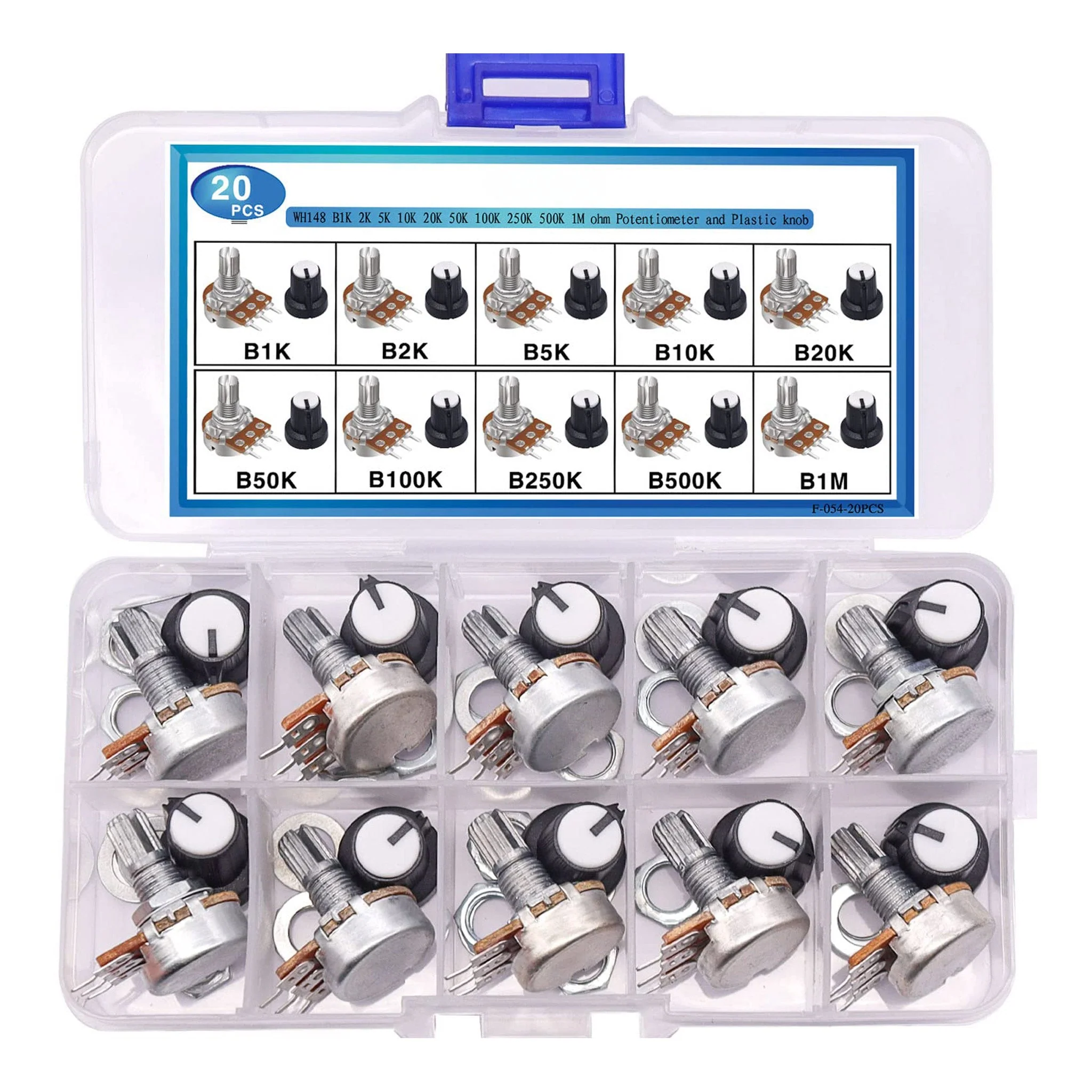 Altex Preferred MFG 20-Piece Potentiometer Kit with Knobs - B1K 2K 5K 10K 20K 50K 100K 250K 500K 1M Ohm - Image 3