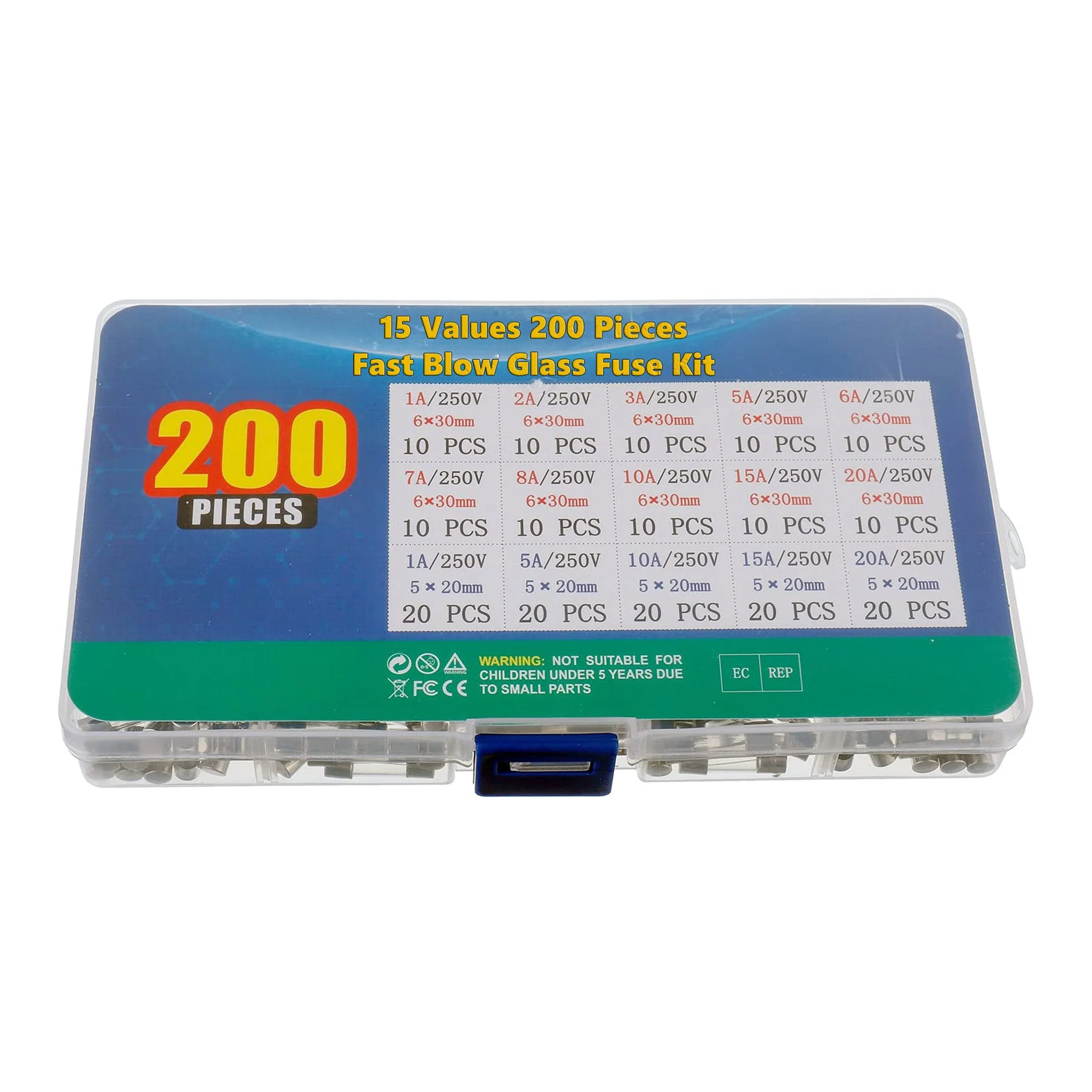 Altex Preferred MFG 200 Pieces High Quality Fast Blow Glass Fuse Kit - 5x20mm 250V 1A 5A 10A 15A 20A 6x30mm 250V 1A 2A 3A 5A 6A 7A 8A 10A 15A 20A - Image 3