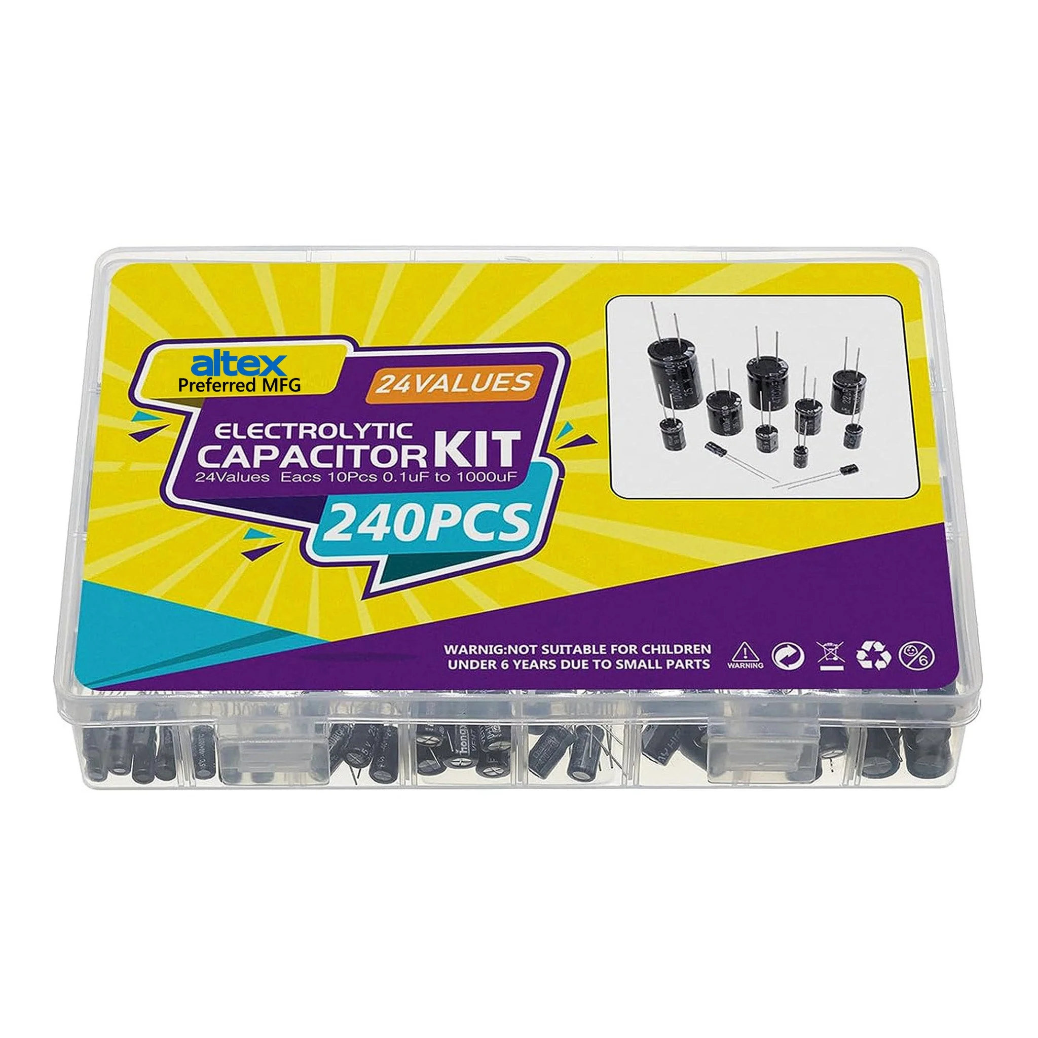 Altex Preferred MFG 240-Piece 24-Values 0.1uF to 1000uF Electrolytic Capacitor Kit