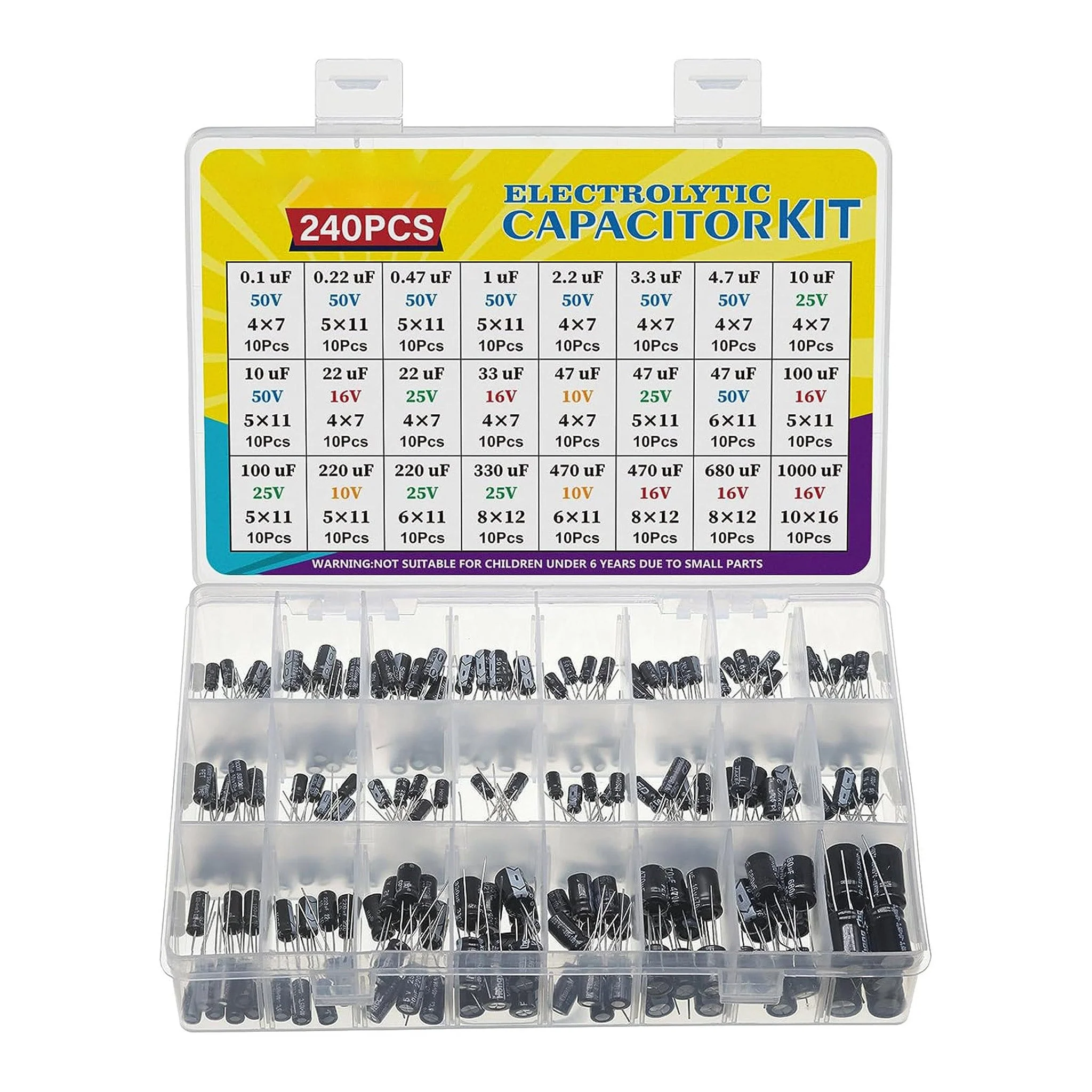 Altex Preferred MFG 240-Piece 24-Values 0.1uF to 1000uF Electrolytic Capacitor Kit - Image 2