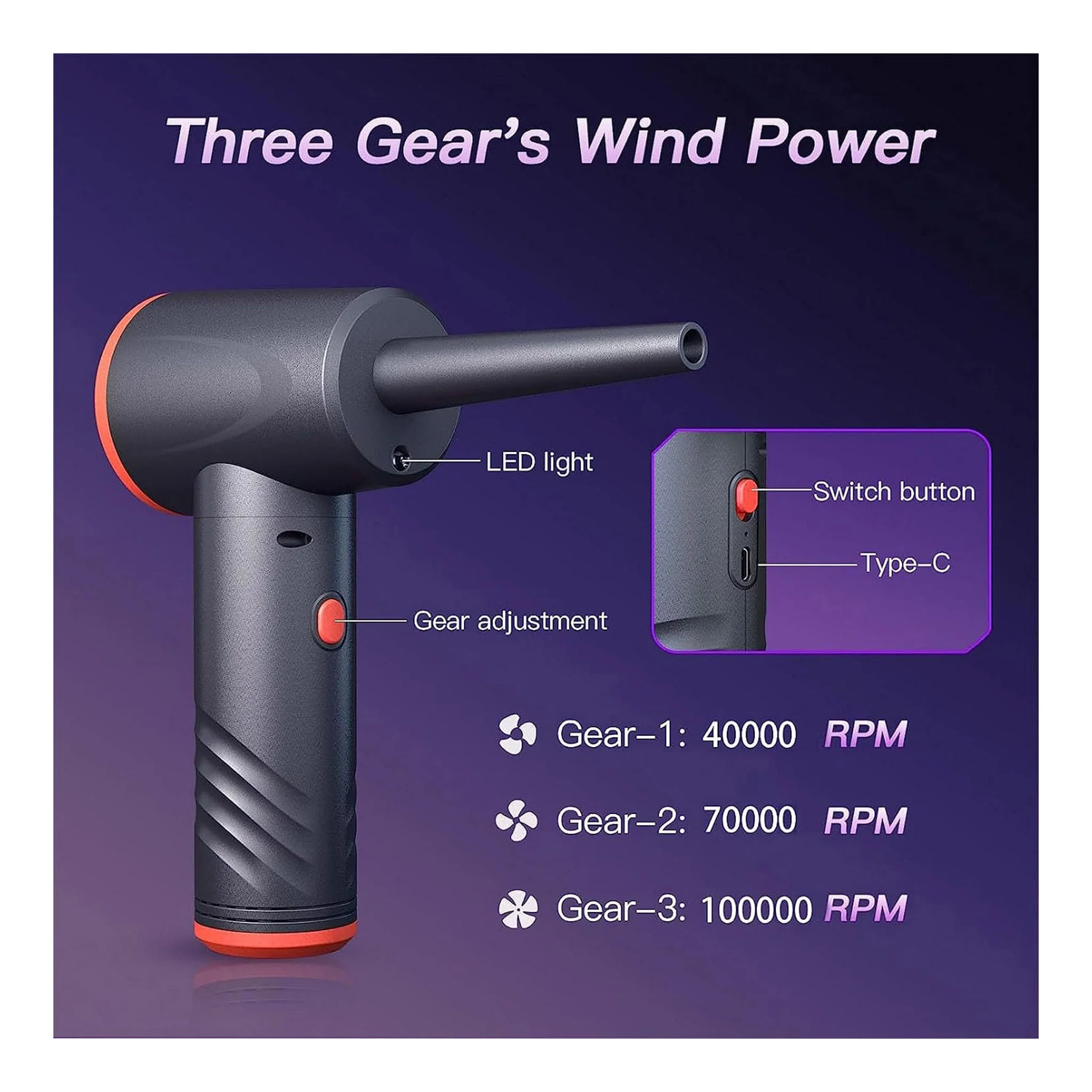 Altex Preferred MFG 3-Gear 100K RPM Rechargeable Compressed Air Duster - 6000mAh - Image 3