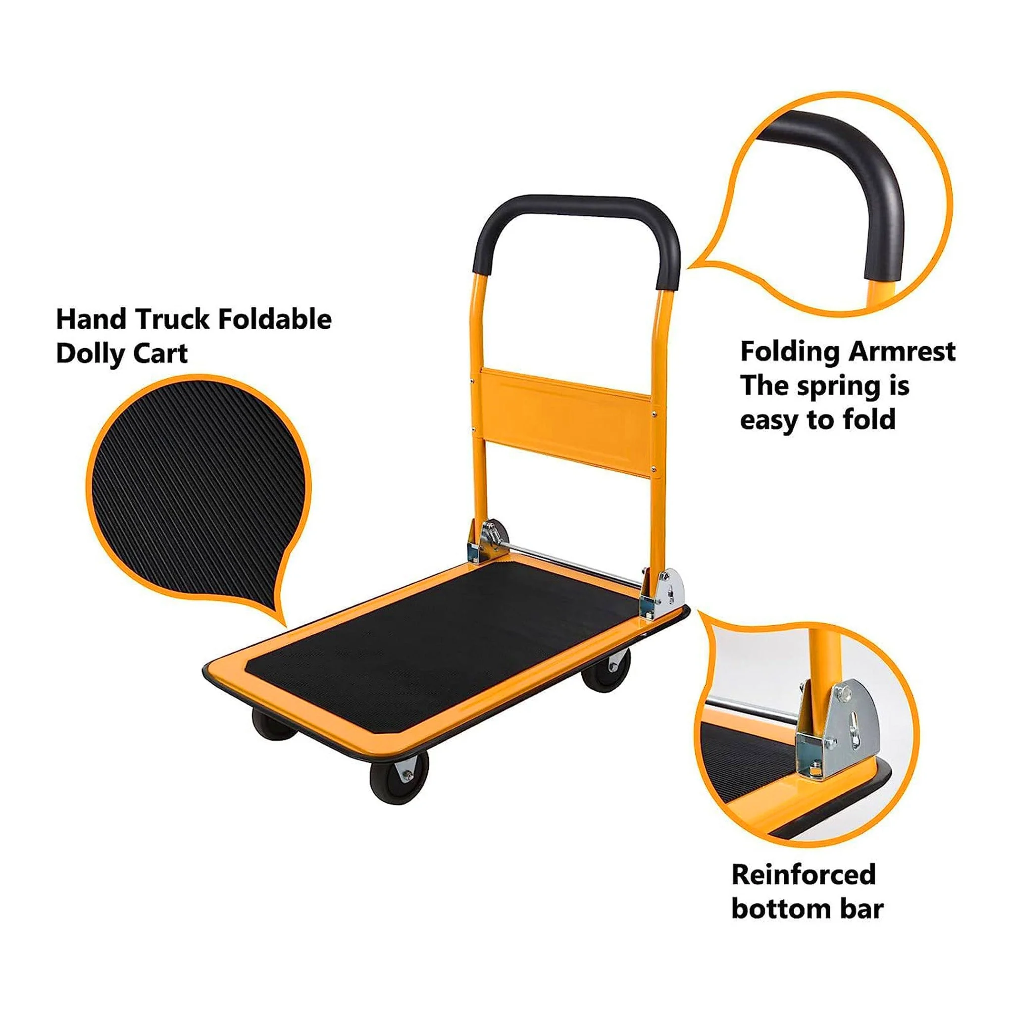 Altex Preferred MFG 4-Wheel Foldable Platform Truck Push Cart with 330lbs Capacity - Yellow - Image 3