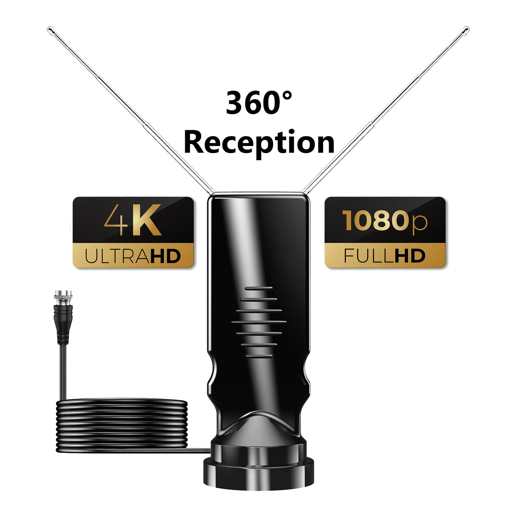 Altex Preferred MFG 4K 1080p Indoor Long Range Rabbit Ears HDTV 360° Antenna with Suction Cup Base - 4.9ft Cable - Image 2