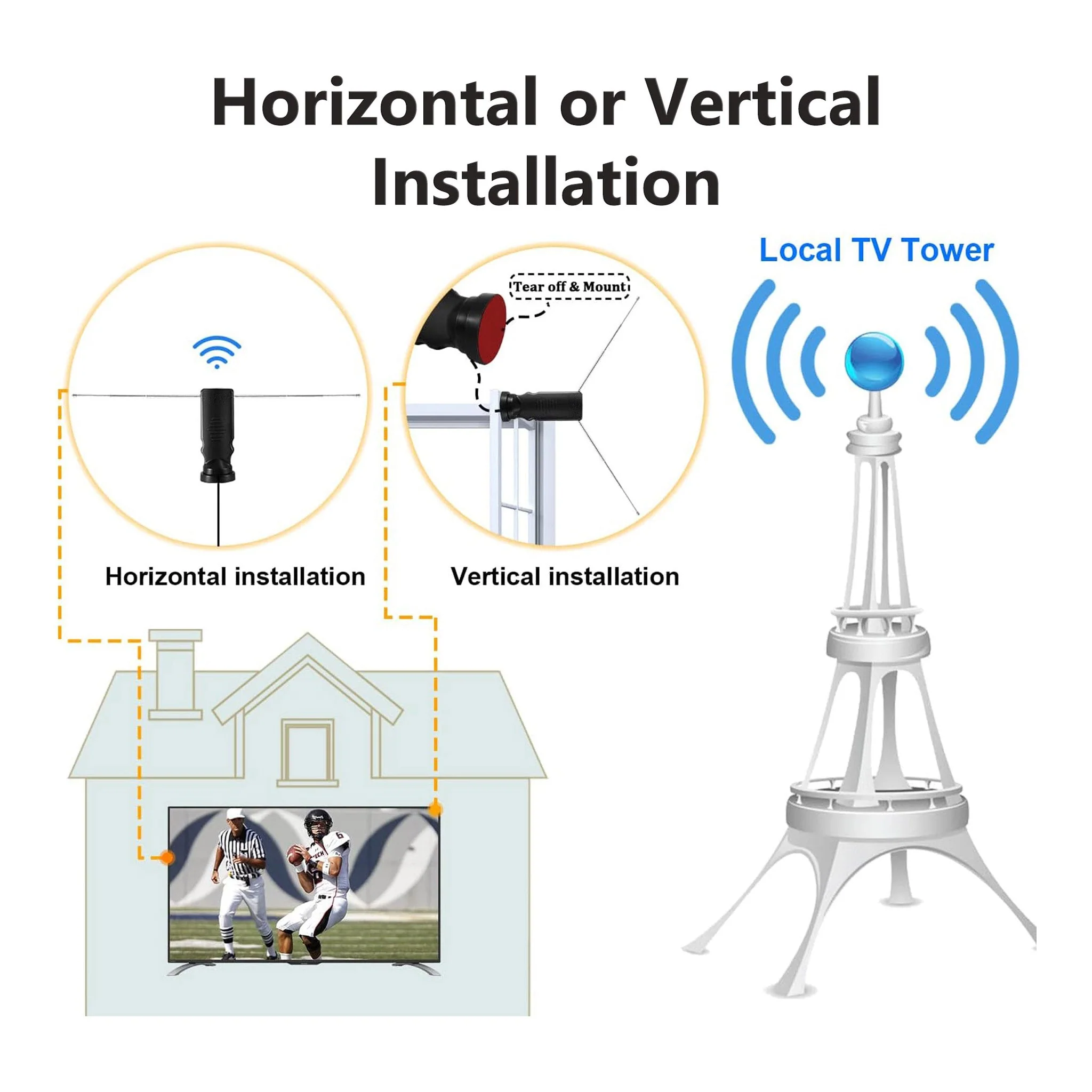Altex Preferred MFG 4K 1080p Indoor Long Range Rabbit Ears HDTV 360° Antenna with Suction Cup Base - 4.9ft Cable - Image 3