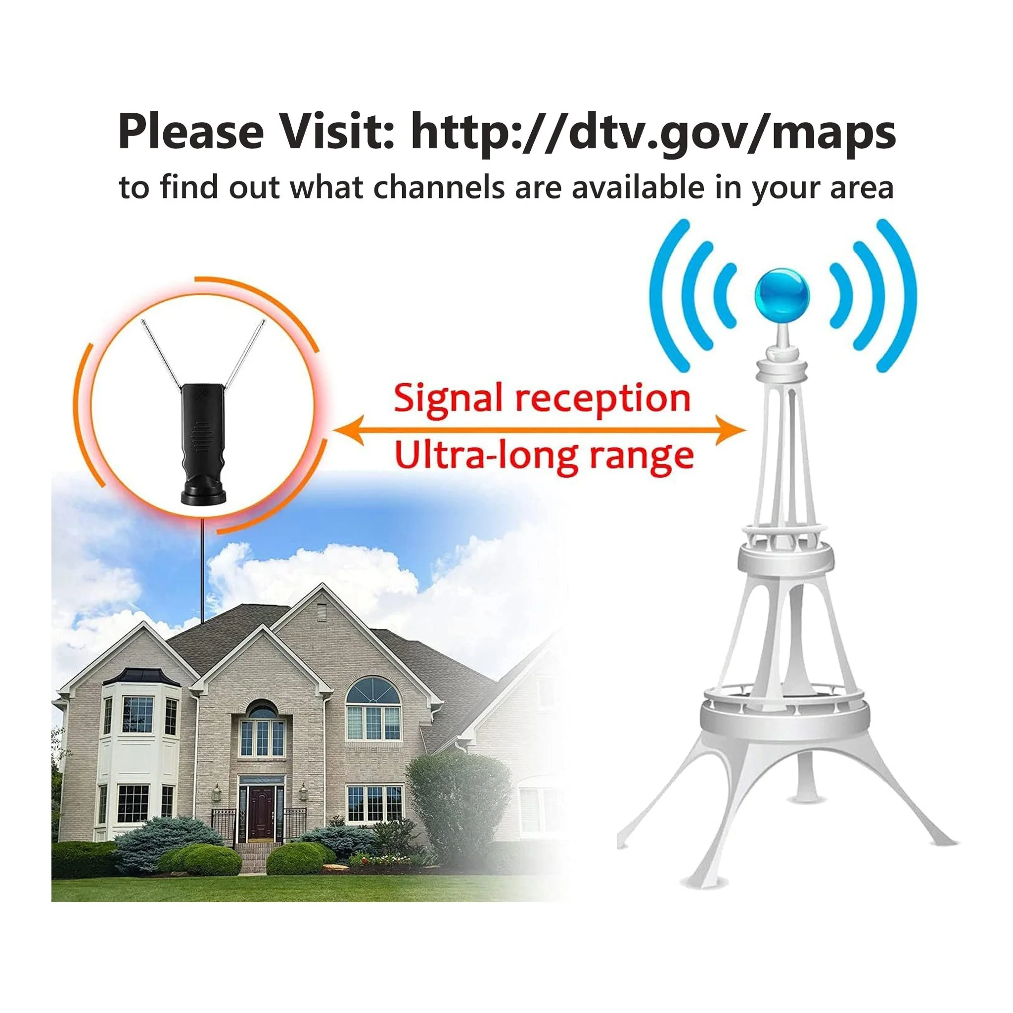 Altex Preferred MFG 4K 1080p Indoor Long Range Rabbit Ears HDTV 360° Antenna with Suction Cup Base - 4.9ft Cable - Image 4