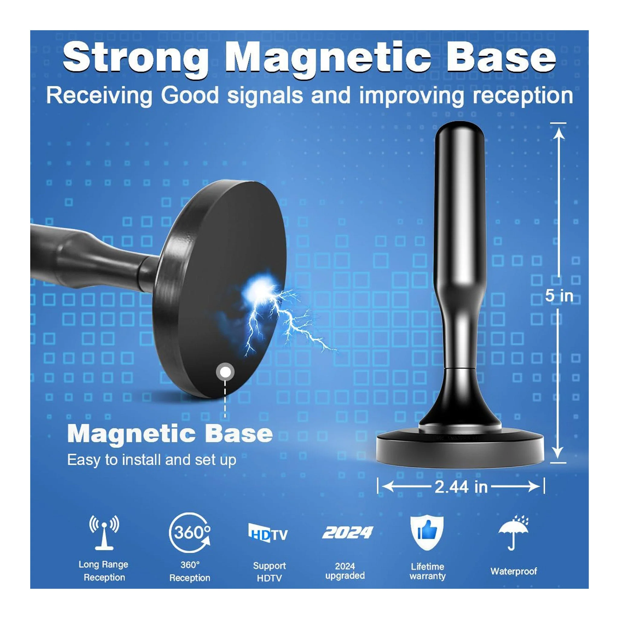 Altex Preferred MFG 4K 1080p Indoor Long Range Reception HDTV 360° Antenna with Strong Magnetic Base - 10ft Cable - Image 4