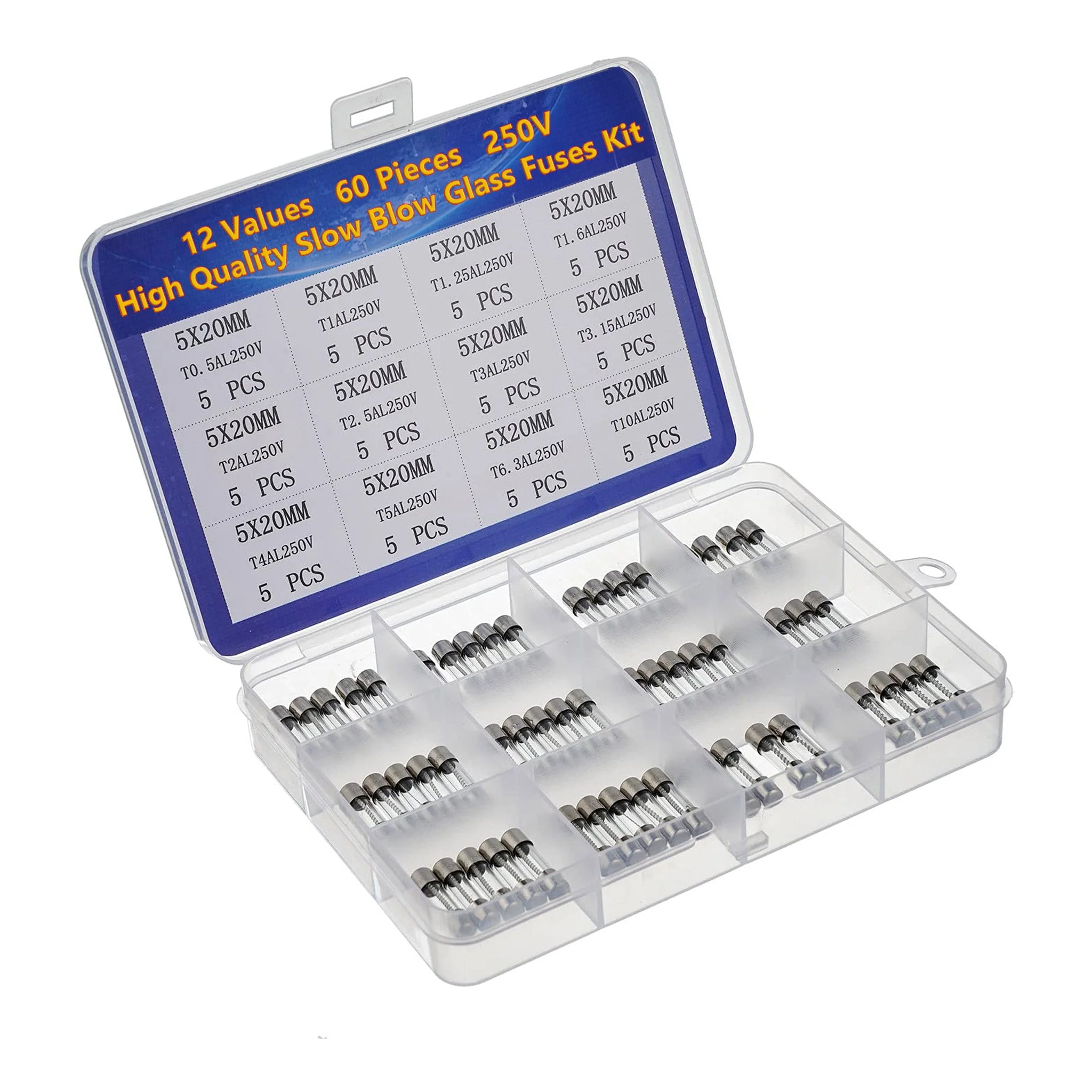 Altex Preferred MFG 60 Pieces 12 Values High Quality Slow Blow Glass Fuse Kit - 5x20mm 250V T0.5A 1A 1.25A 1.6A 2A 2.5A 3A 3.15A 4A 5A 6.3A 10A - Image 2