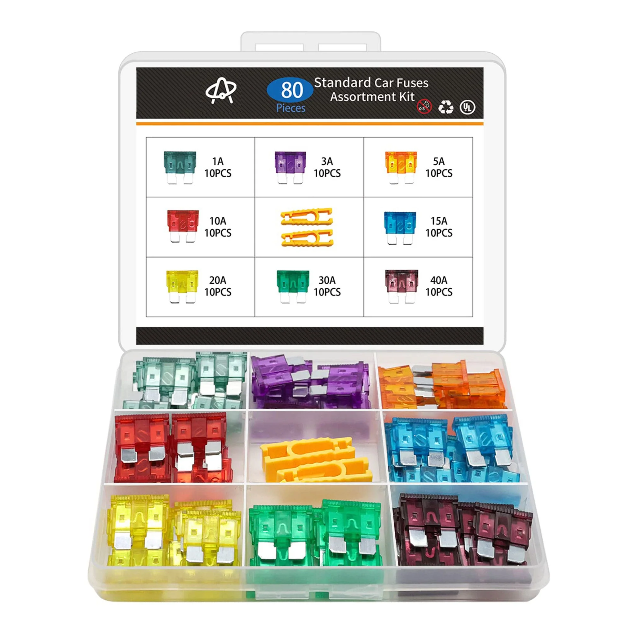 Altex Preferred MFG 80-Piece Automotive Blade Fuse Assortment Kit - 1A/3A/5A/10A/15A/20A/30A/40A