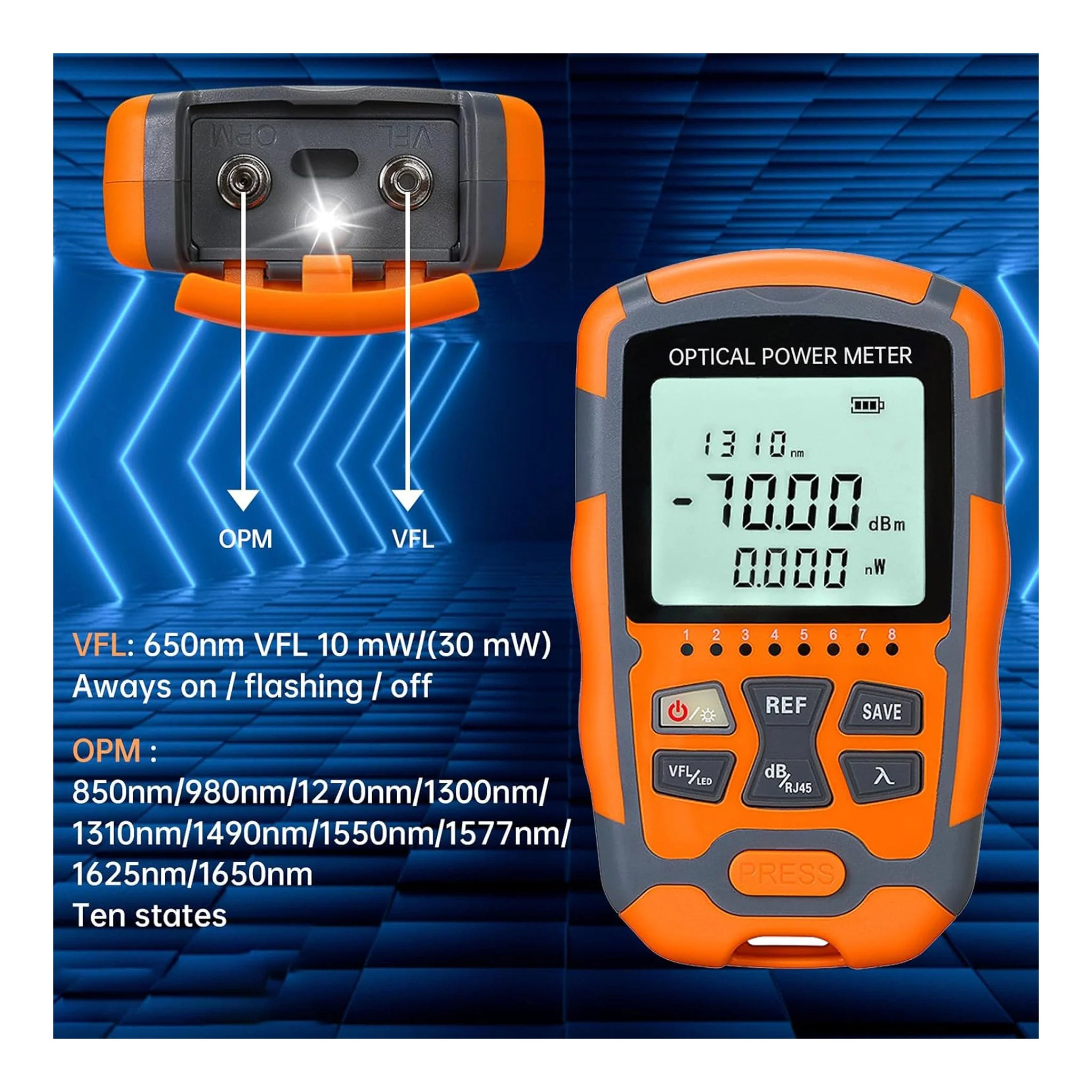 Altex Preferred MFG Fiber Optic Power Meter FC/SC/ST Universal Interface Built-in 10mW Visual Fault Locator (OPM & VFL) with 1pc FC to LC Adapter - FTVFL-10 - Image 6