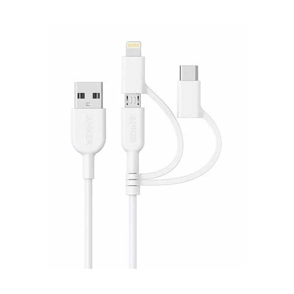 Anker A8436H21-1 PowerLine II 3-in-1 Lightning/Type C/Micro USB Cable 3ft White