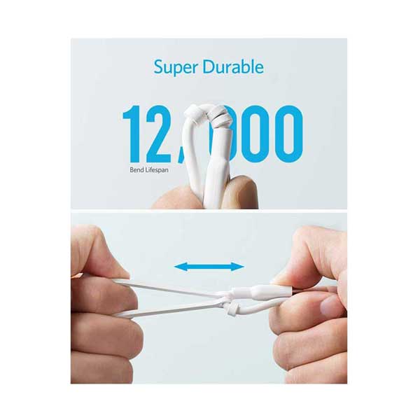 Anker A8436H21-1 PowerLine II 3-in-1 Lightning/Type C/Micro USB Cable 3ft White - Image 4