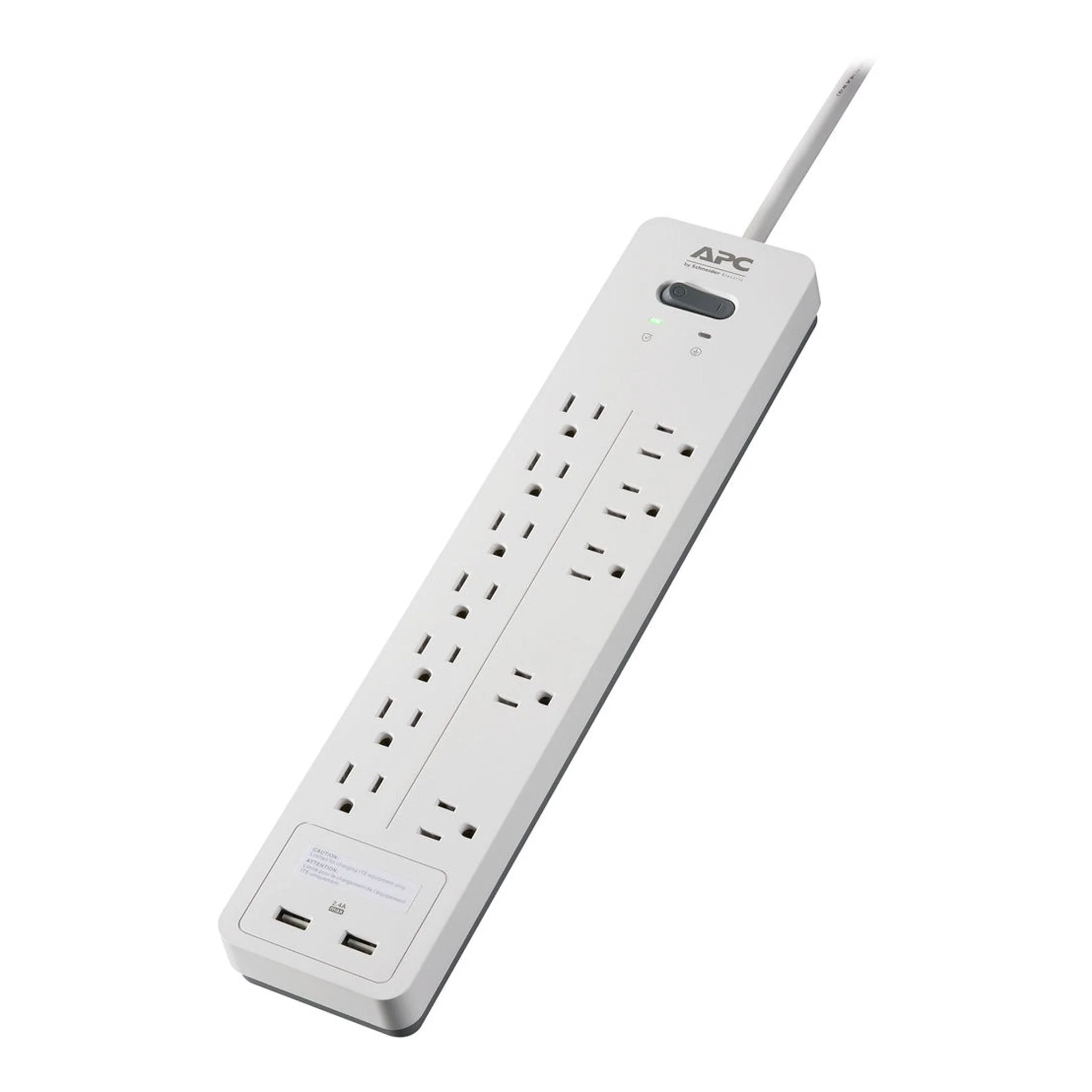 APC PH12U2W 12-Outlet 120V 15A Dual 5V 2.4A USB Ports Home Office SurgeArrest Surge Protector - White