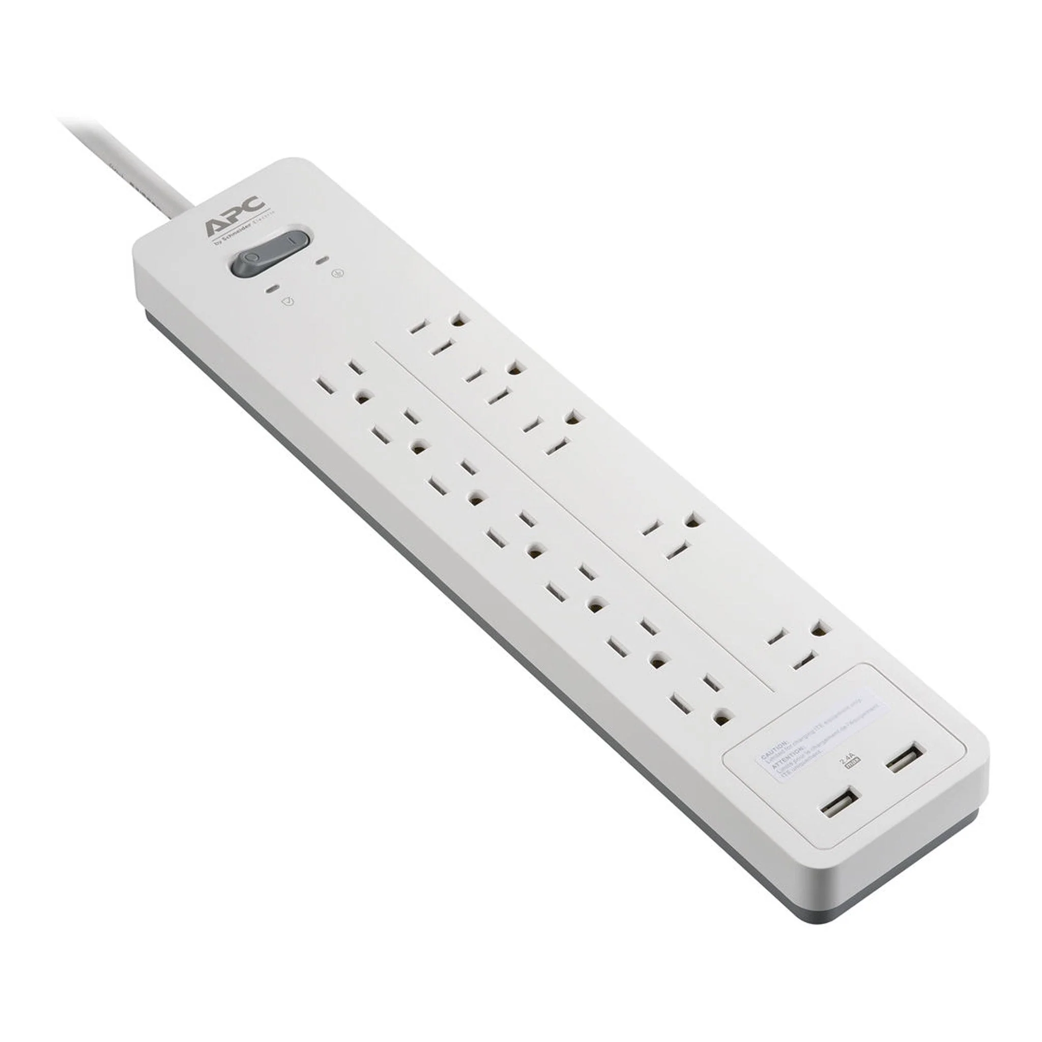 APC PH12U2W 12-Outlet 120V 15A Dual 5V 2.4A USB Ports Home Office SurgeArrest Surge Protector - White - Image 2