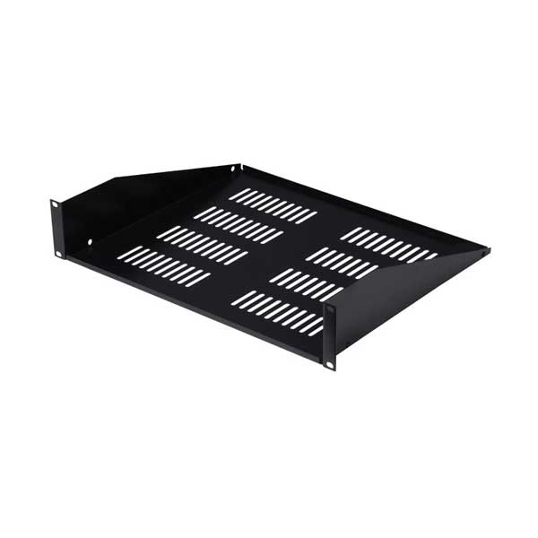 Bright Metal Solutions RRS1910SP 2U Black Single Sided Perforated Relay Rack Shelf 10" Deep