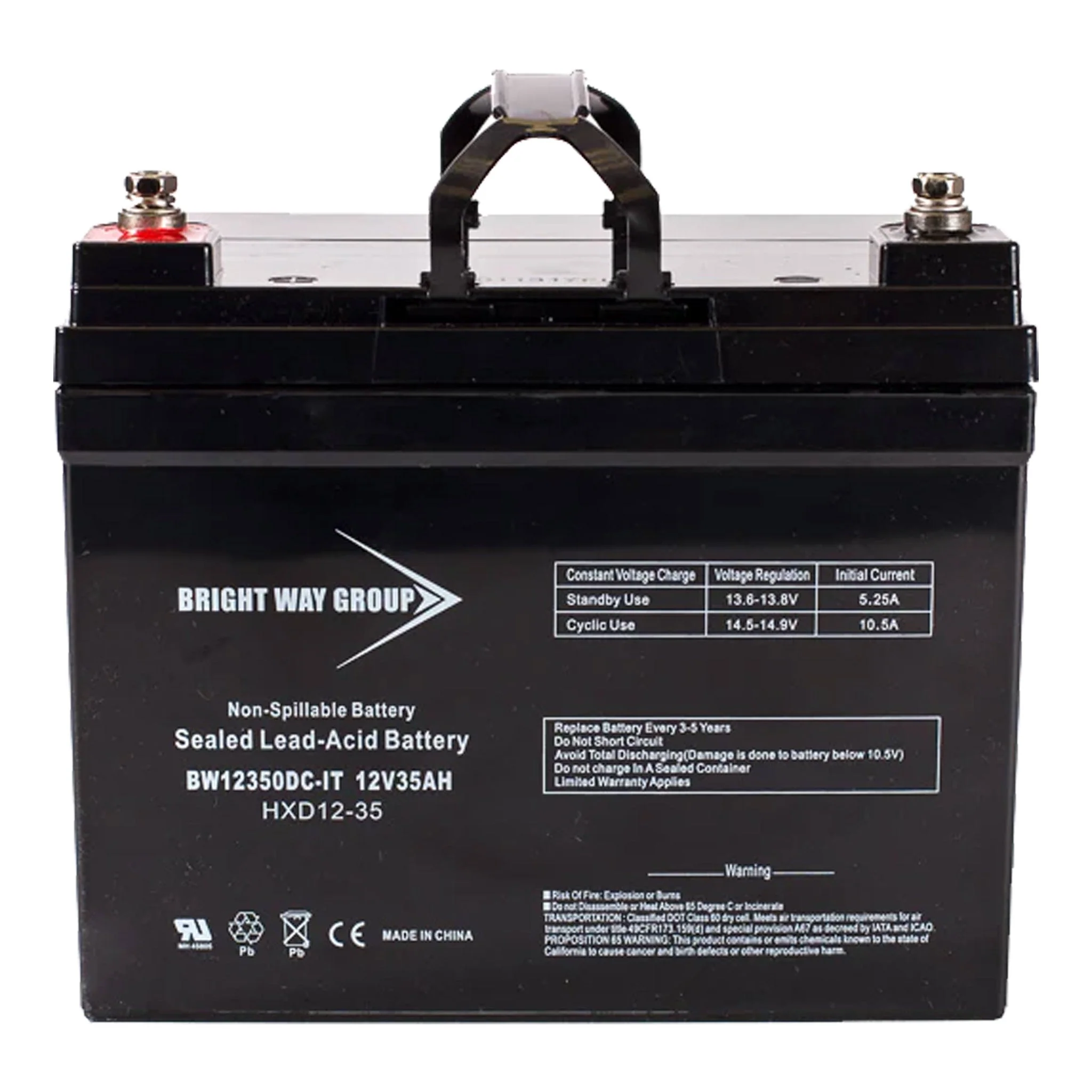 Bright Way BW 12350 IT 12V 35Ah SLA Extended Life Internal Threads