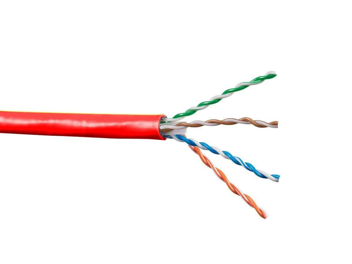 Red Cat6 Plenum (CMP) Cable, 23AWG, 4-Pair, 600MHz, FR PVC, 1000FT Box