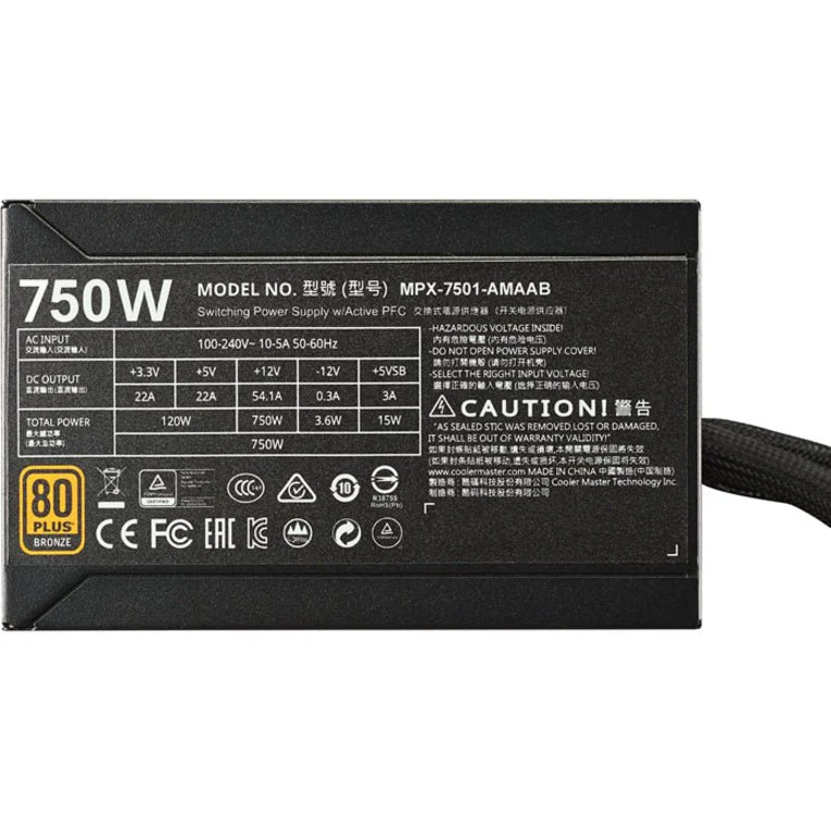 Cooler Master MPX-7501-AMAAB-US  Masterwatt 750W Power Supply - Image 3