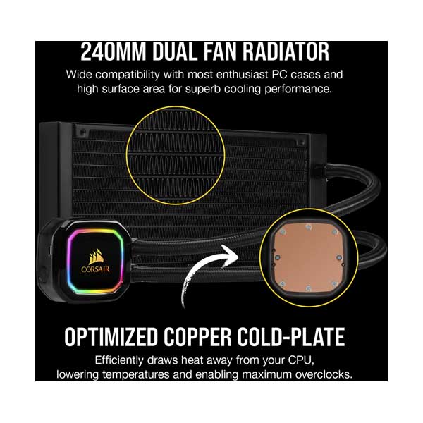 CORSAIR CW-9060043-WW iCUE H100i RGB PRO XT Liquid CPU Cooler with Dual 120mm Fans - Image 3