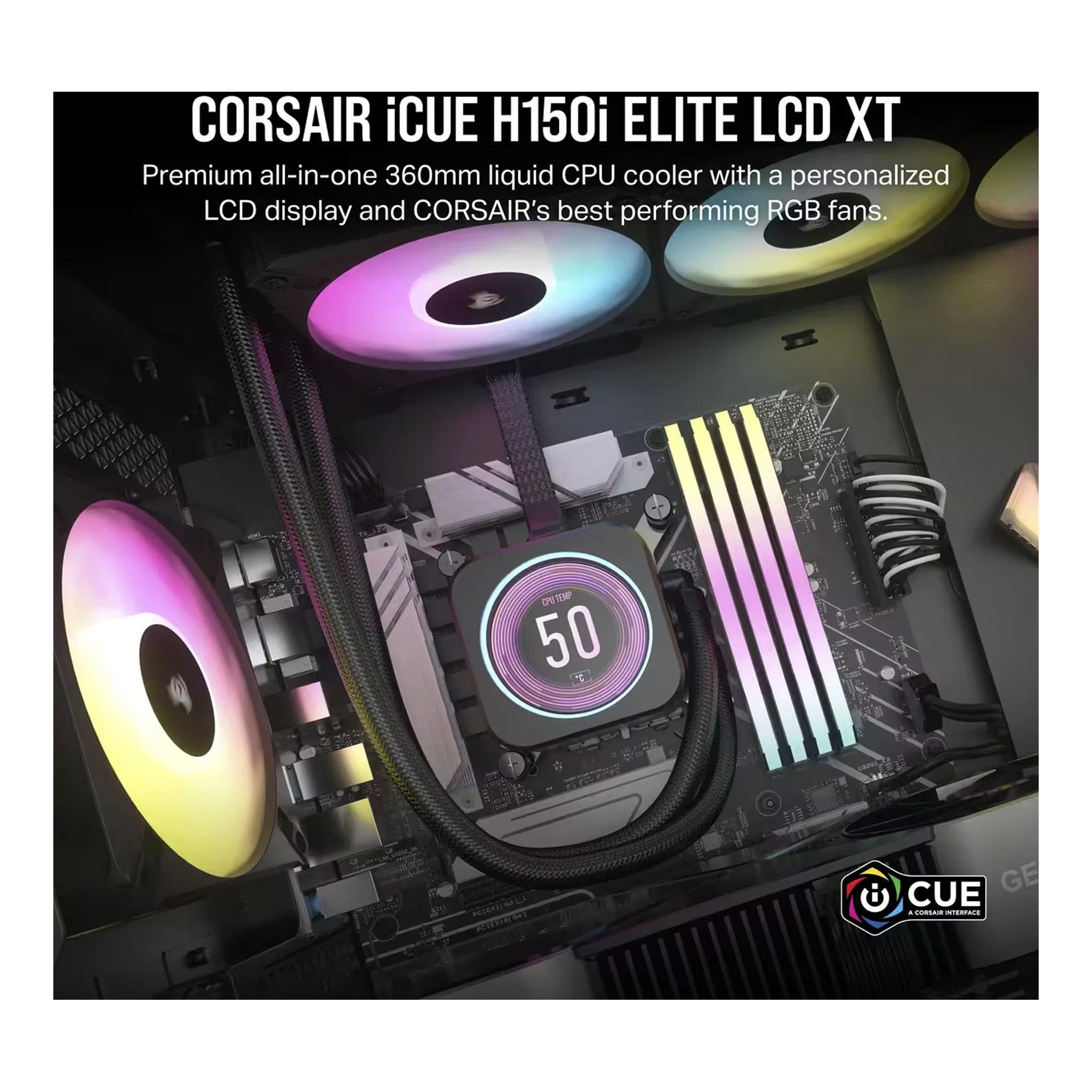 CORSAIR CW-9060075-WW 360mm Radiator iCUE H150i ELITE LCD XT Display Liquid CPU Cooler - Image 3