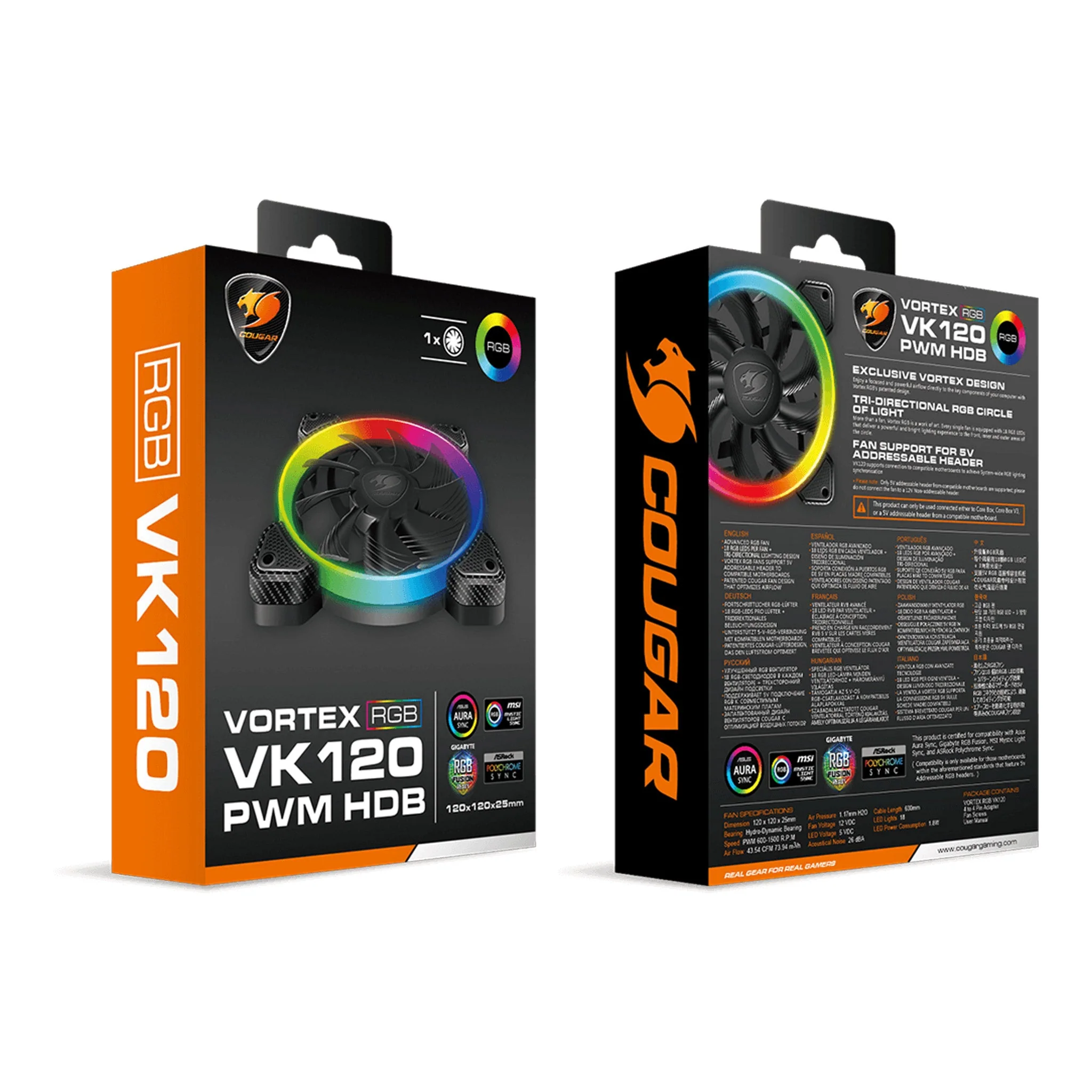 COUGAR VORTEX VK 120 RGB 120mm Black PWM Hydro Dynamic Bearing Case Fan - Image 4