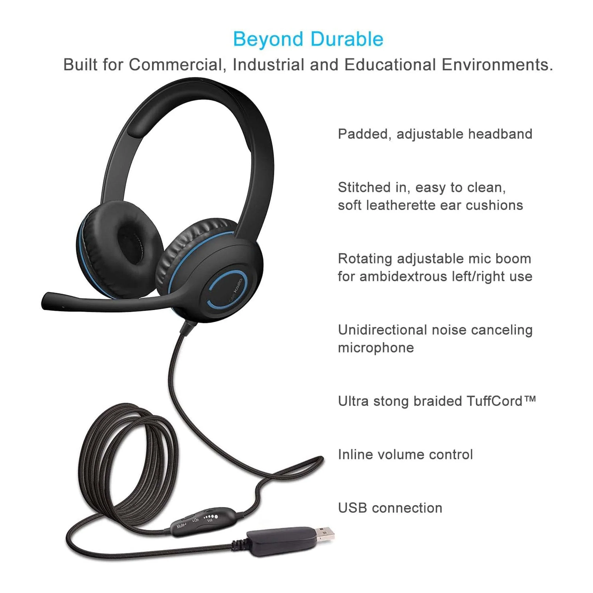 Cyber Acoustics AC-5008 USB Stereo Headset - Black - Image 7