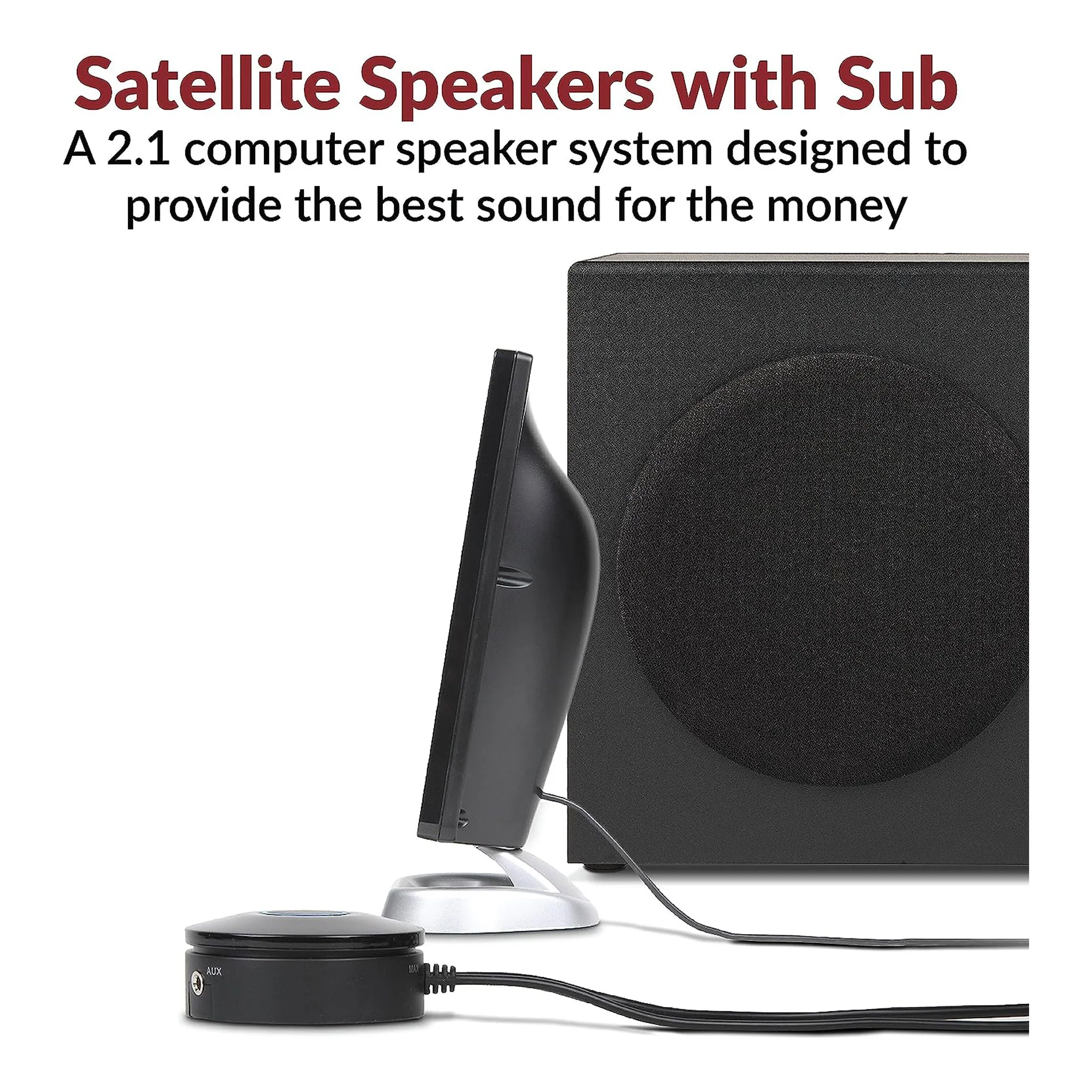 Cyber Acoustics CA-3090 2.1 Powered Speaker System with Control Pod - 18W - Black - Image 2