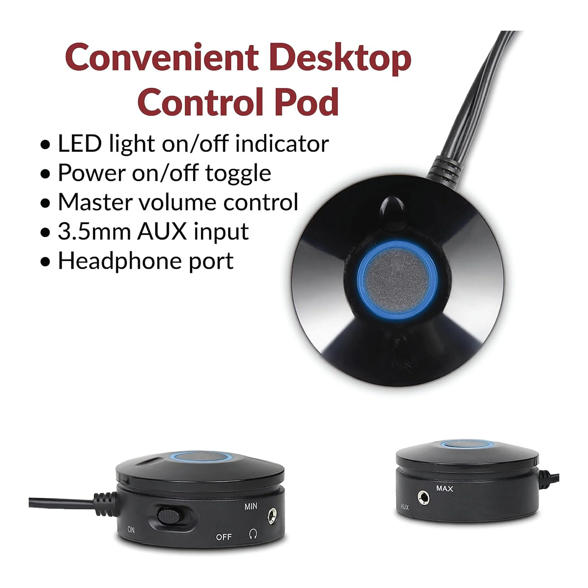 Cyber Acoustics CA-3090 2.1 Powered Speaker System with Control Pod - 18W - Black - Image 3
