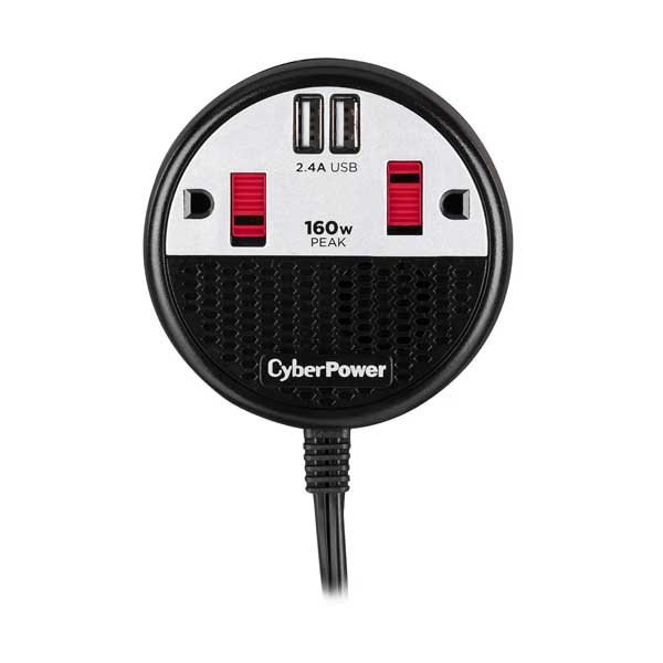 CyberPower CPS160PPB2U 160W DC Power Inverter with 2 AC Outlets and 2 USB-A Charging Ports 4ft Power Cord