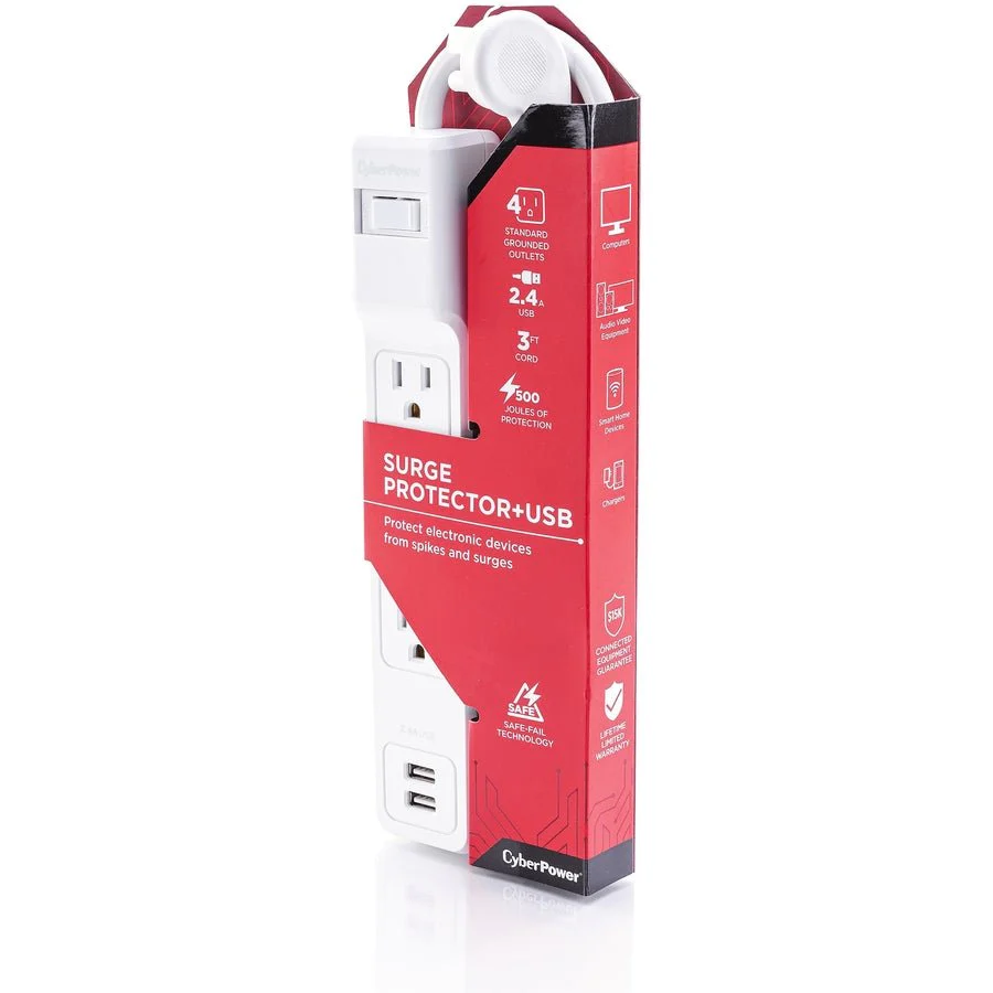 CyberPower P403URC1 4-Outlet Home Office Surge Protection with 500 Joules 15 AMP and 3ft Right Angle Power Cord - Image 4