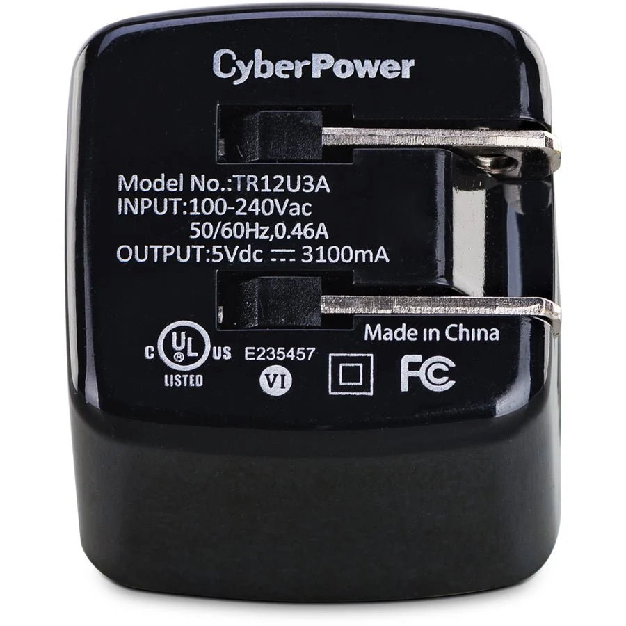 CyberPower TR12U3A 5V 3.1A Dual Port USB Folding AC Plug Wall Charger - Image 2