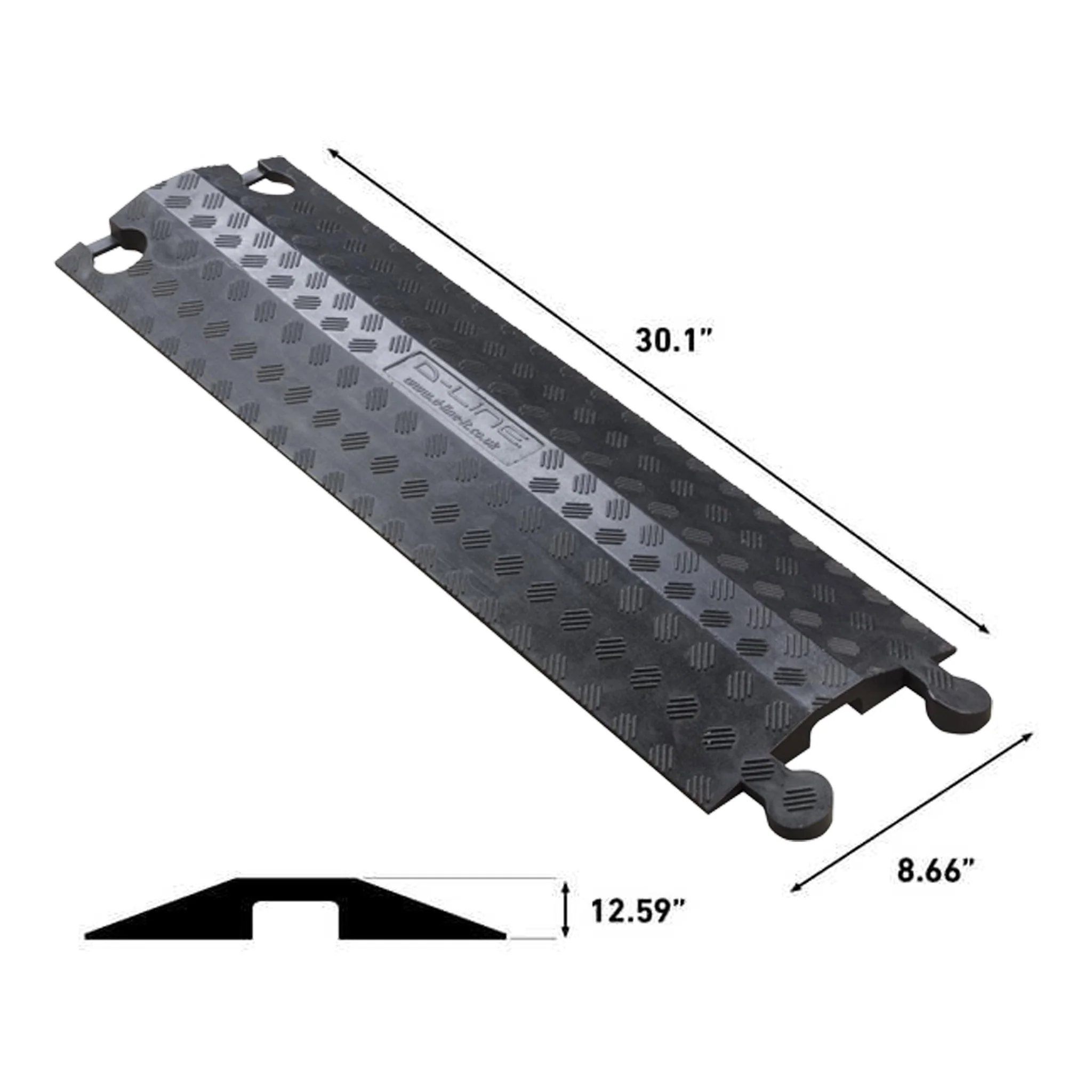 D-Line US/DO-2B765 Heavy Duty Single Channel Floor Cable Protector - 30in Length, 1.77in (W) x 0.78in (H) Cable Cavity - Black - Image 4