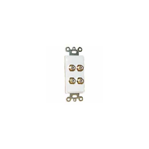 Designer Style Wall Plate Insert - 4 Gold RCA Jacks (2) ea Red + Black