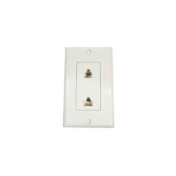 Designer Style Wall Plate w/ Dual 6 & 8 Conductor Jacks - White