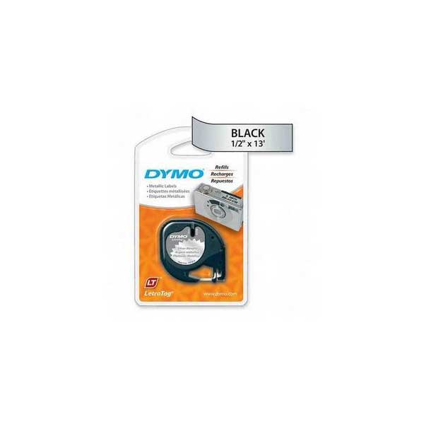 DYMO 91338 LetraTag 1/2" Label Tape, Black On Metallic Silver, LT, 13FT