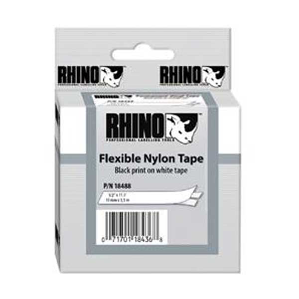 DYMO Rhino 18488 1/2" Flexible Nylon Label Tape, Black On White, IND, 11.5FT