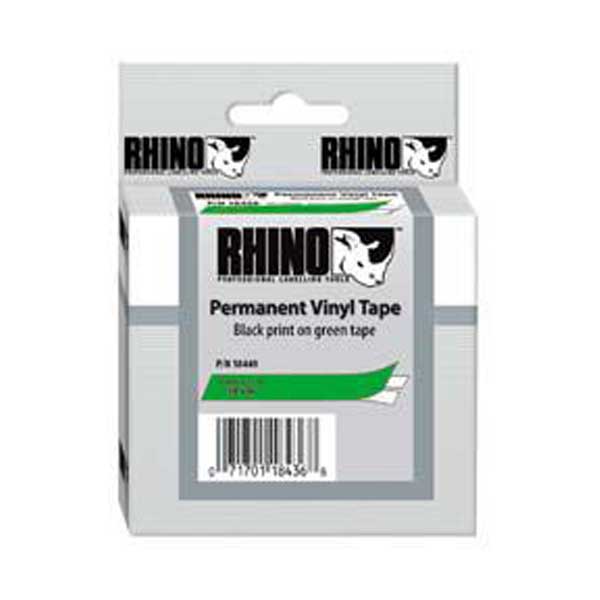 DYMO Rhino 18440 3/8" Vinyl Label Tape, Black On Green, IND, 18FT