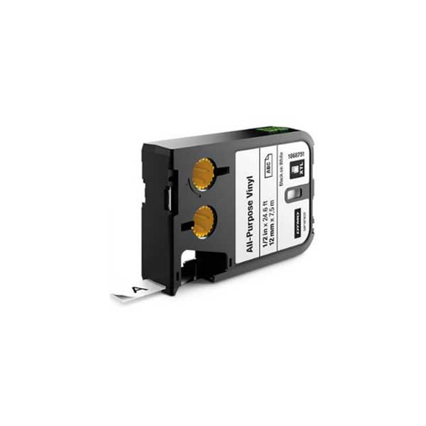 DYMO Rhino 1868751 1/2" All-Purpose Vinyl Label Tape, Black On White, XTL, 23FT
