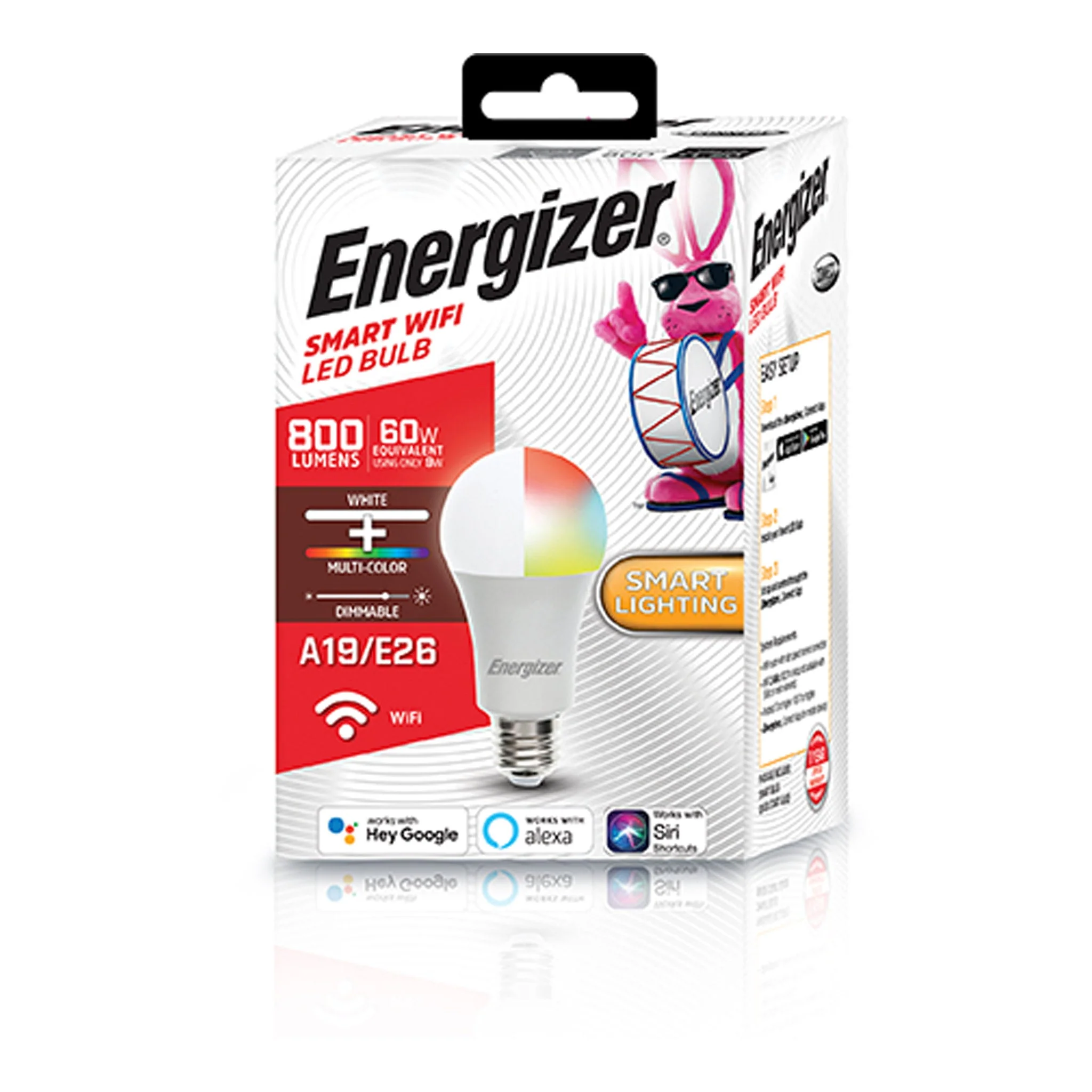 Energizer EAC2-1002-RGB Smart Wifi White & Multi-Color LED A19/E26 Light Bulb