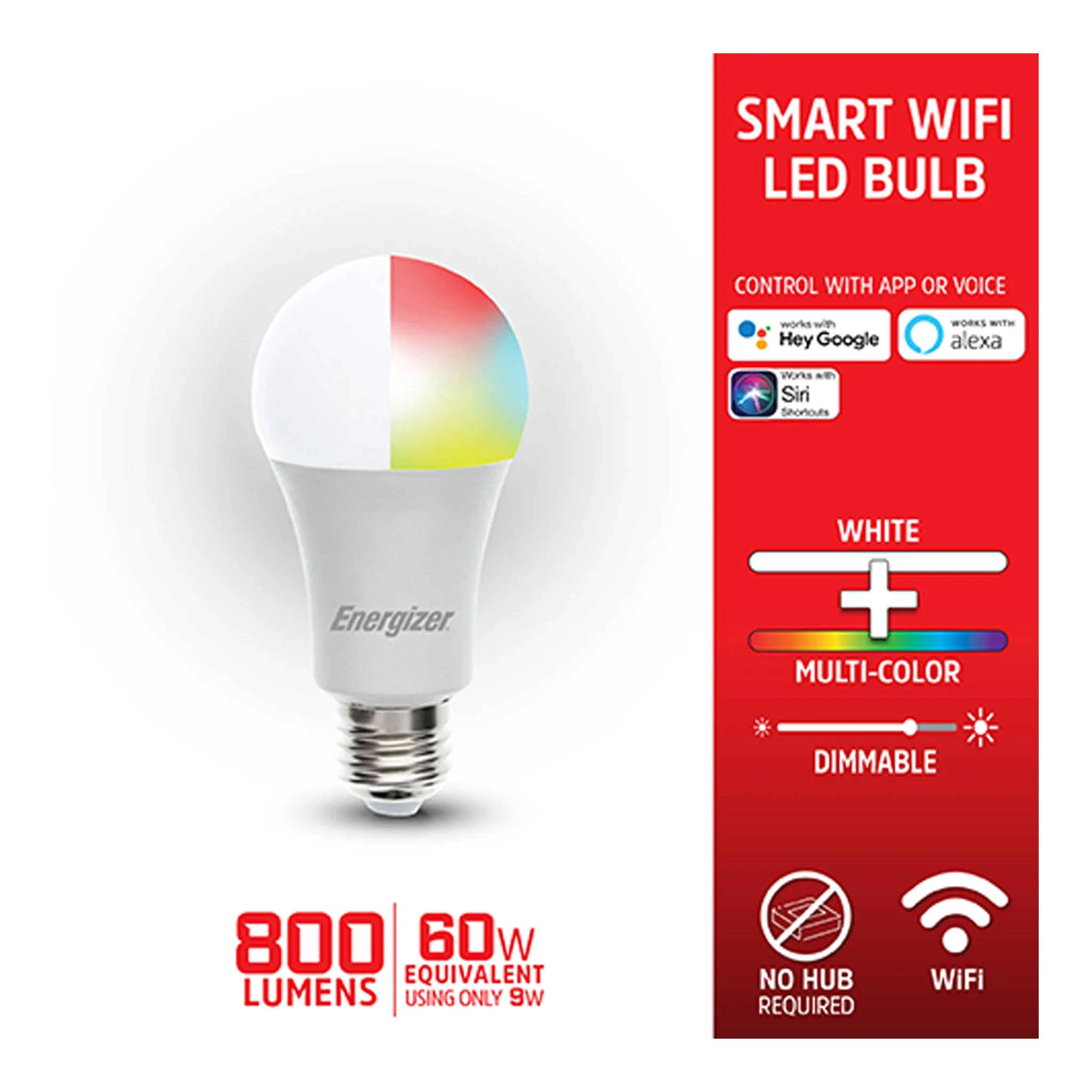 Energizer EAC2-1002-RGB Smart Wifi White & Multi-Color LED A19/E26 Light Bulb - Image 2