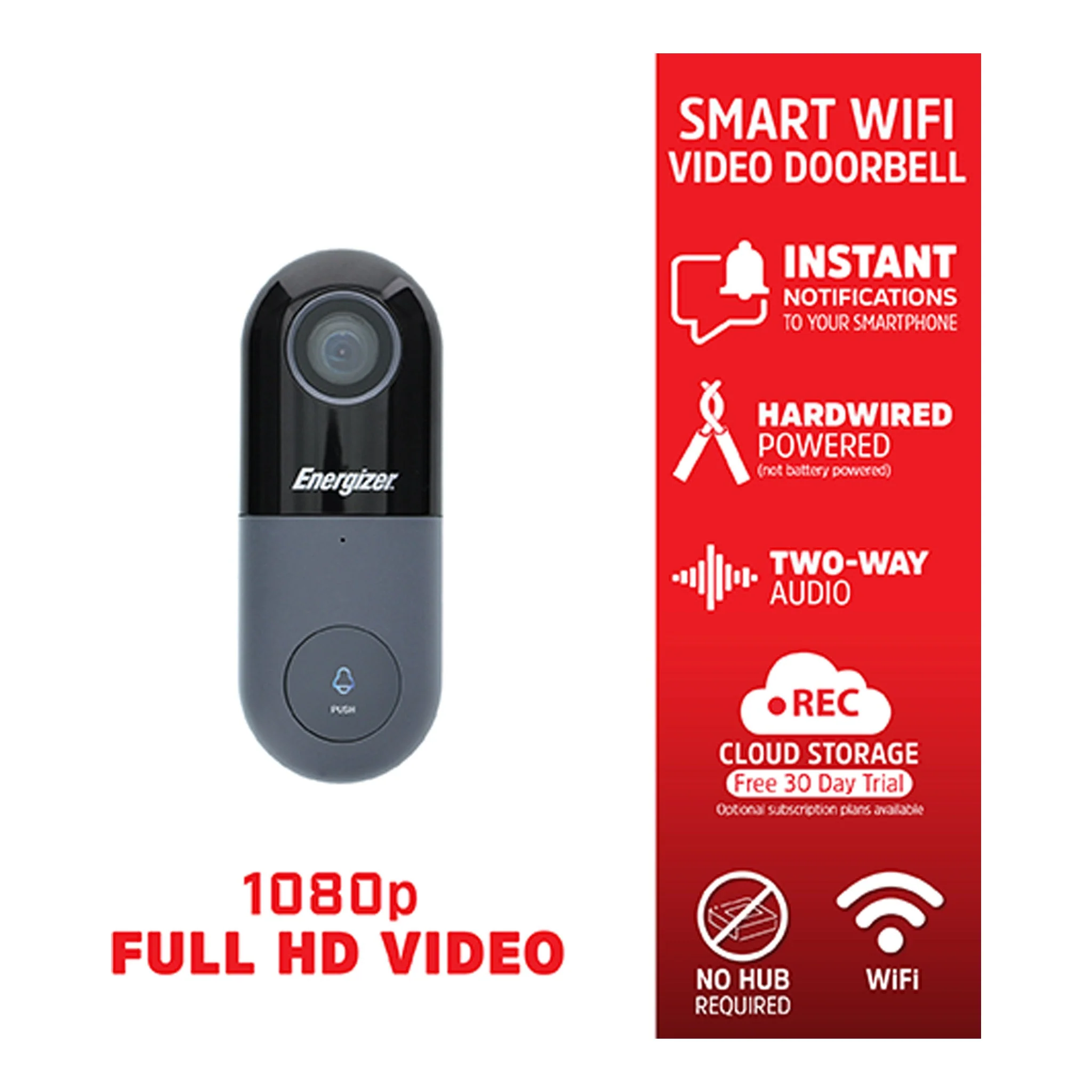 Energizer EOD1-1002-SIL Smart Wifi 1080p Video Doorbell - Image 2