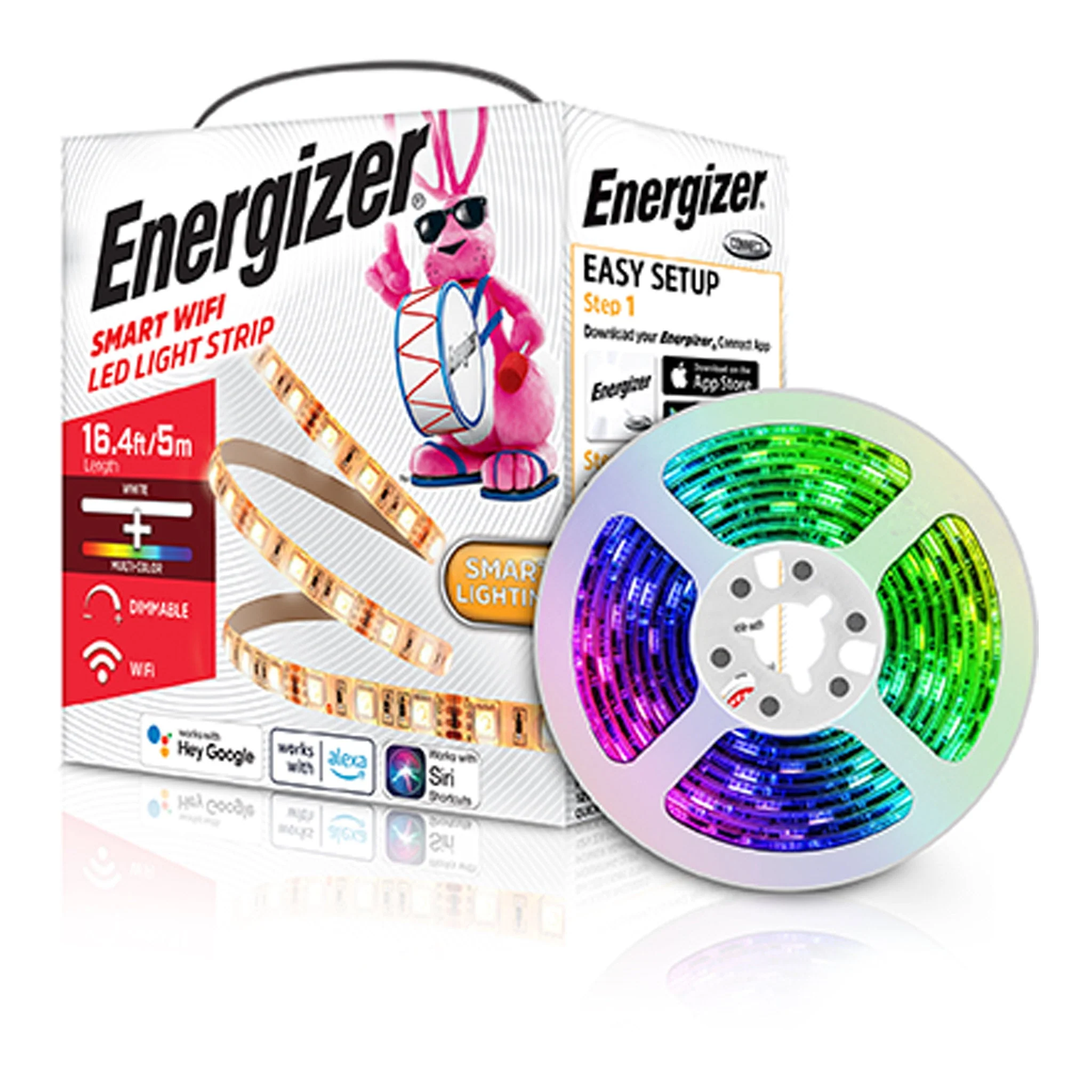 Energizer EOS2-1001-WHT 16ft Smart Wifi Multi-Color RGB LED Light Strip