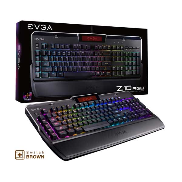 EVGA 803-ZT-N201-KR Z10 RGB LED Backlit Gaming Keyboard with Onboard LCD Display and Mechanical Brown Switches Macro Gaming Keys