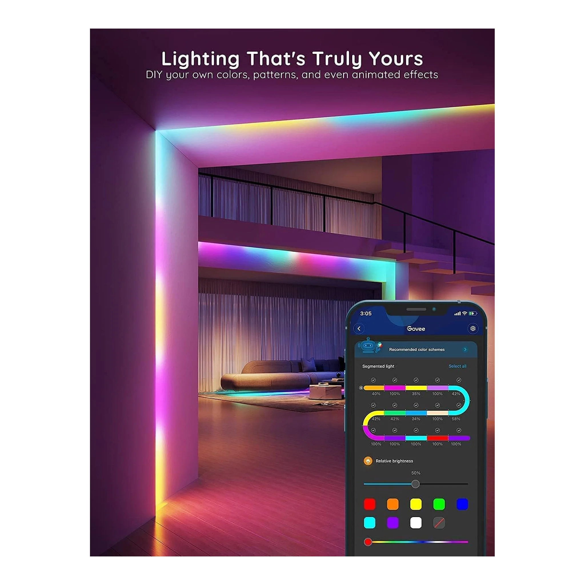 Govee H617A1D1 16.4ft Indoor RGBIC Smart LED Strip Lights - Image 4