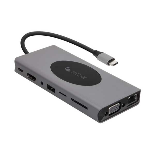 Helix ETHHUB15 7-Port 15-in-1 4K Ultra-HD Power Delivery USB-C Hub with Built-In 10W Wireless Charger