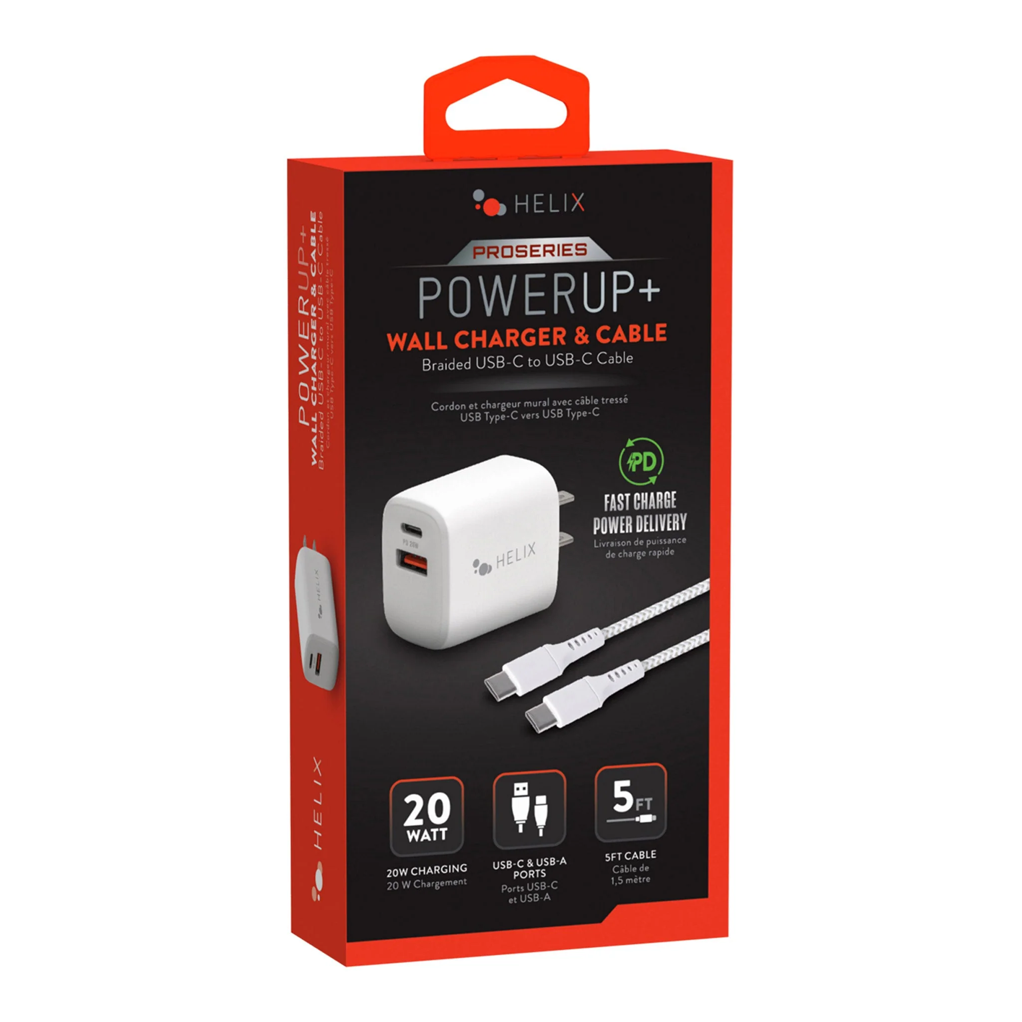 Helix ETHNBC20C 20W 2-Port USB Power Delivery Wall Charger and 5ft Braided USB-C Cable - Image 2
