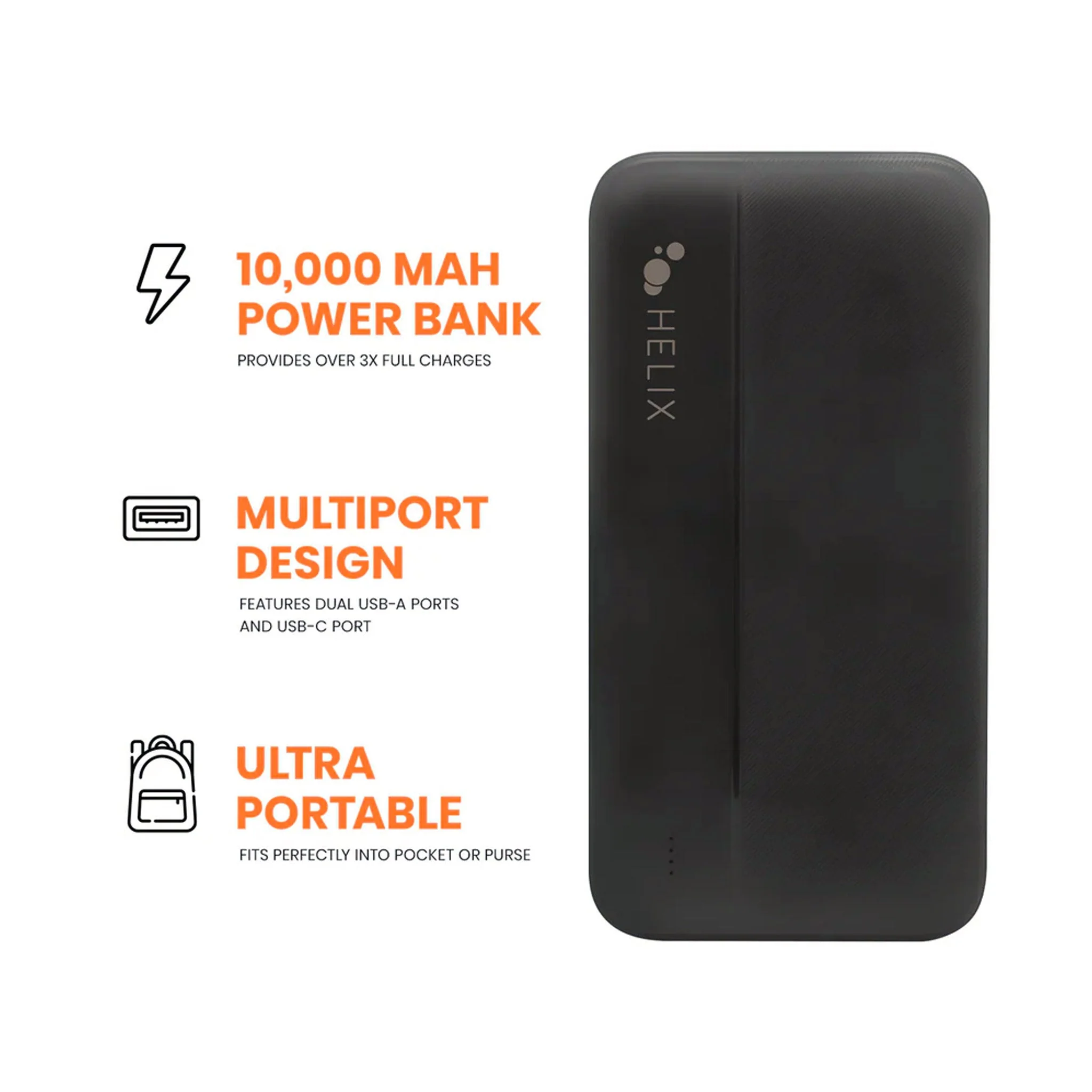 Helix ETHPB10PD 10,000 mAh Power Bank with Dual USB-A Ports - Image 2